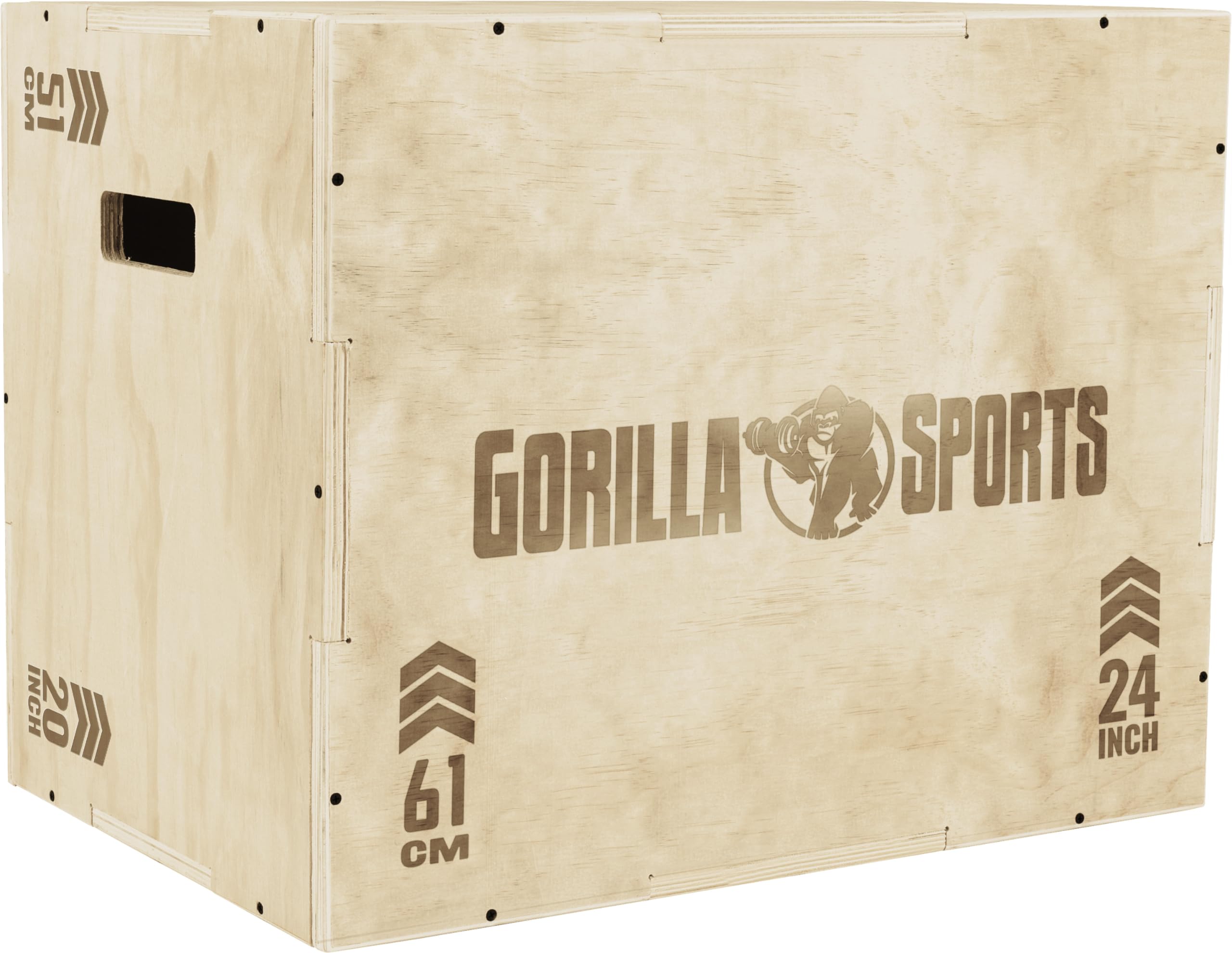 Gorilla Sports® Plyo Box - 3 en 1 Appareil Hauteur, 76x51x61cm, Capacité de Charge 200/500kg, en Bois, Marron/Noir - Box Jump, Boîte de Saut, Plateforme Pliométrique, Entraînement, Training, Fitness