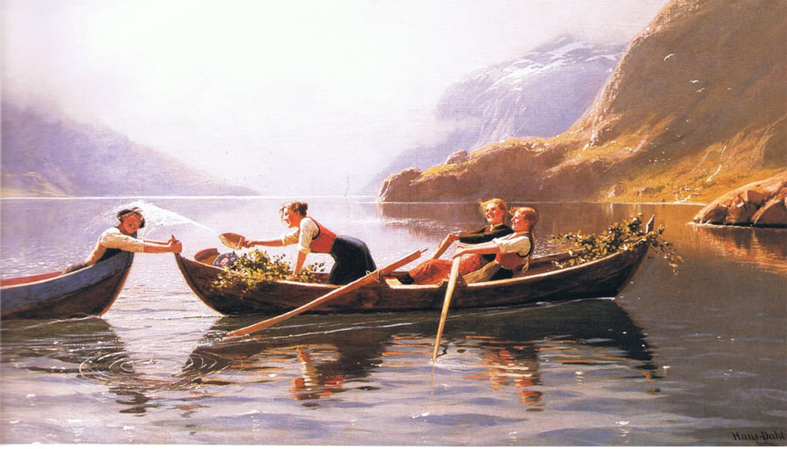Posteriik No Frame Famous Animal Posters Vintage Picture Frolicking On The Lake By Hans Dahl Modern Wall Decor For Home Decor 60X90cm