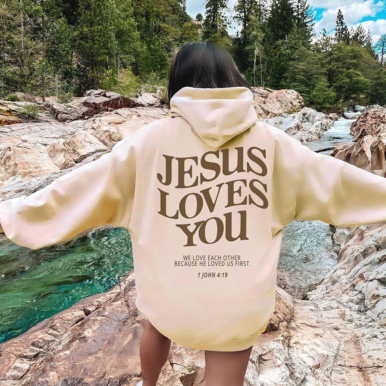 Jesus Loves You Hoodie Christian Faith Over Fear hoodie Faith Sweatshirt Christian Religious Sayings Pullover Sweater