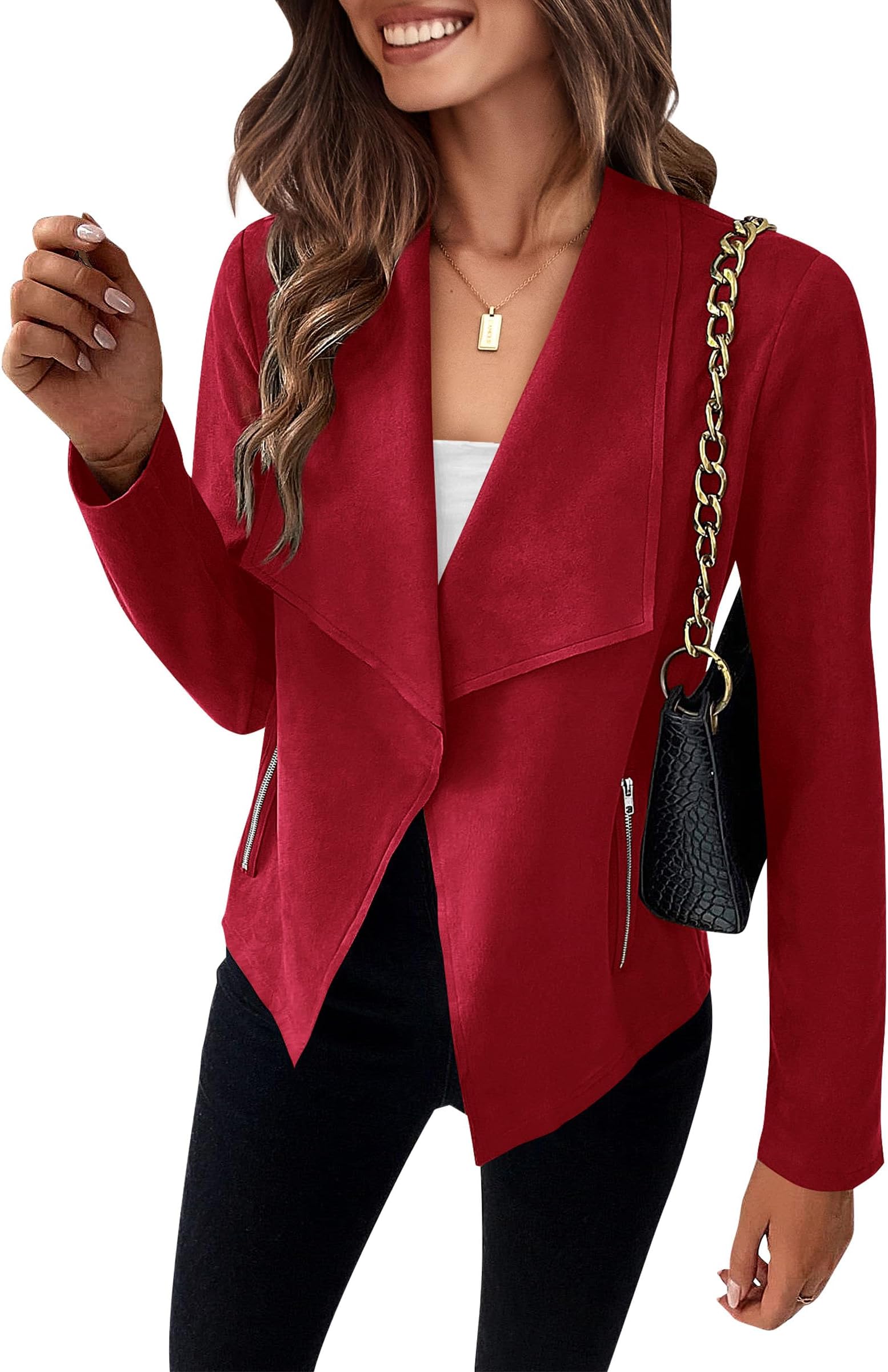 Women's Faux Suede Jackets 2026 Fashion Fall Clothes Long Sleeve Open Front Cropped Coat Outwear
