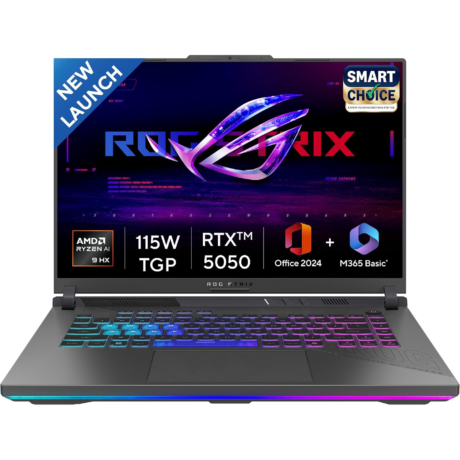 ASUS ROG Strix G16,Samrtchoice, AMD Ryzen 9 8940HX, Gaming Laptop(RTX 5050-8GB/16GB RAM/1TB SSD/FHD+/16″/165Hz/90Whr/Windows 11/M365 Basic (1Year)*/Office Home 2024/Eclipse Gray/2.5 Kg) G614PH-RV033WS ASUS ROG Strix G16,Samrtchoice, AMD Ryzen 9 8940HX, Gaming Laptop(RTX 5050-8GB/16GB RAM/1TB SSD/FHD+/16″/165Hz/90Whr/Windows 11/M365 Basic (1Year)*/Office Home 2024/Eclipse Gray/2.5 Kg) G614PH-RV033WS