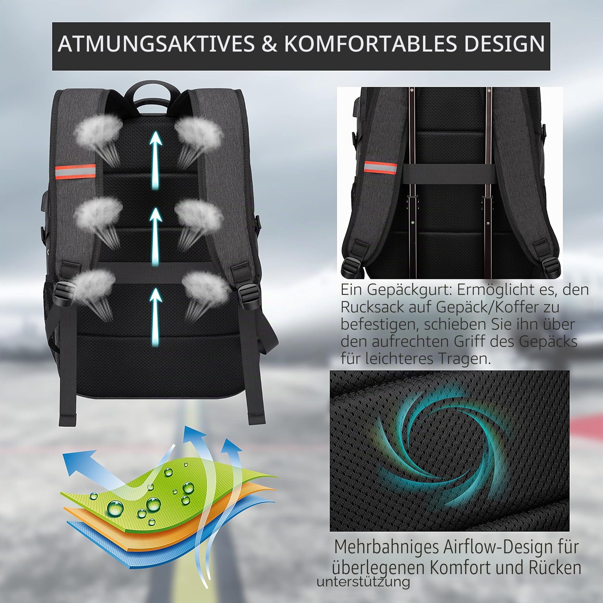 Cafele Rucksack, 17,3-Zoll Reise Laptop Rucksack, RFID Anti-Diebstahl Tasche Universitätsrucksack, wasserdichter Schulrucksack, geeignet für junge Männer und Frauen, grau