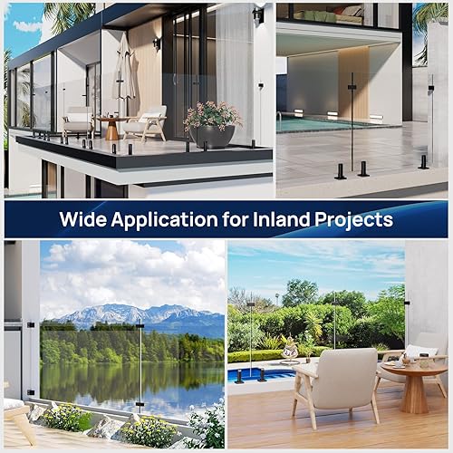 Miniatura 7 de LukLoy Paquete de 4 abrazaderas de pared a vidrio, abrazadera de barandilla de vidrio de acero inoxidable 304 negro mate para paneles de 516 a 12