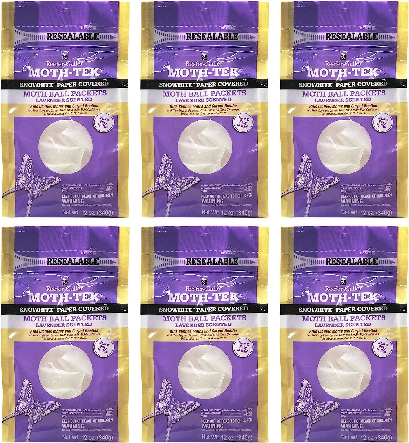Moth-Tek Snowhite Lavender Scented Moth Ball Packets 12 oz (6)