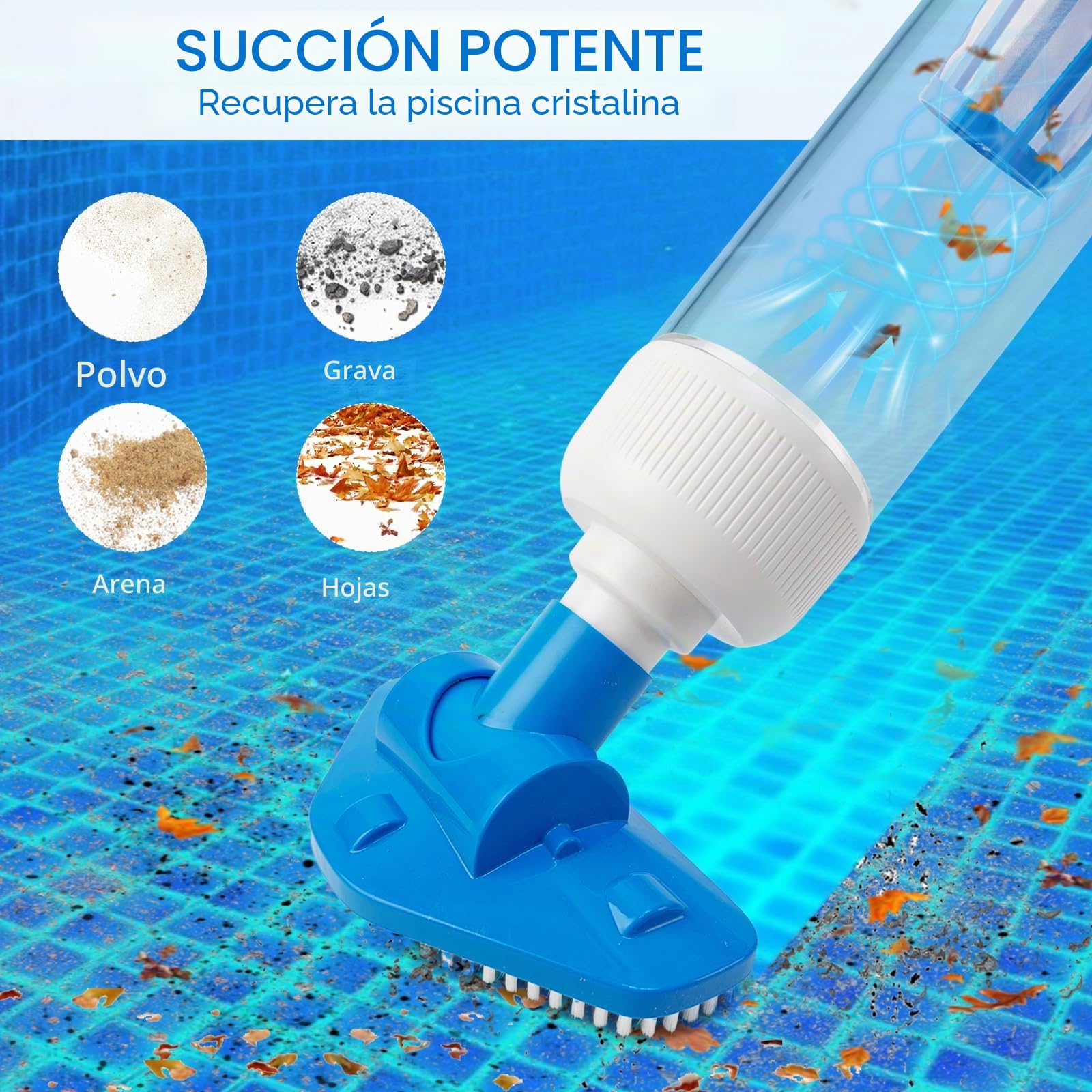 Aspirador de Piscina a Bateria, 3 en 1 Aspirador de Piscina Manual Portátil con Mango Telescópico, Limpiafondos Eléctrico de Piscina para SPA, Jacuzzi, Piscina Pequeñas
