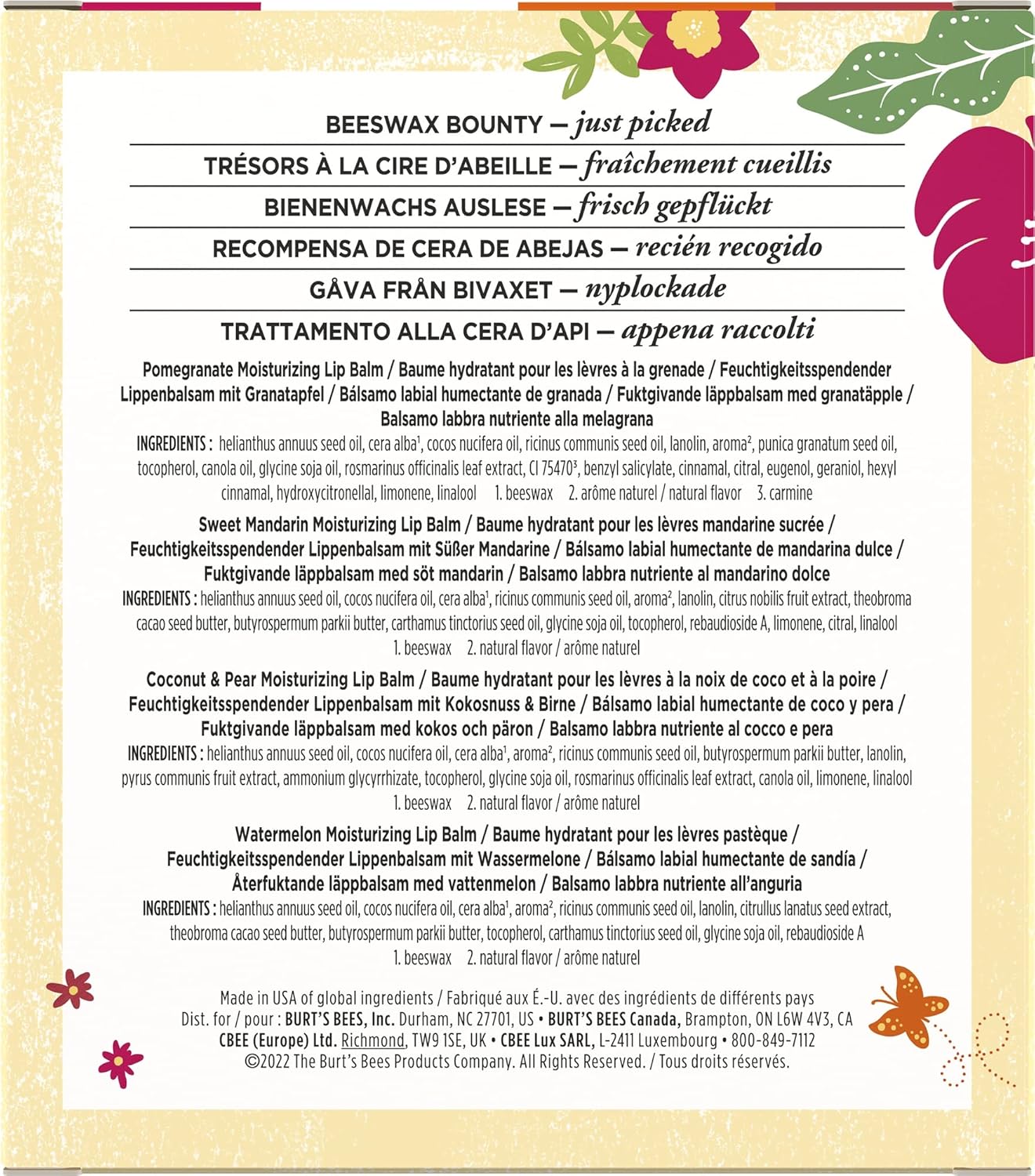 Burt’s Bees® Just Picked Lip Balm Gift Set, 4 Lip Balms, Pomegranate