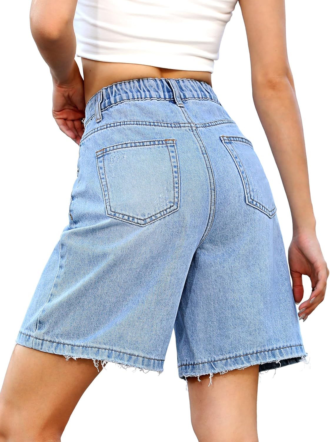 ELLEVEN Bermuda Jorts Baggy Jean Shorts - Casual Loose Fit Wide Leg Knee Length Denim Shorts with Elastic Waist - Image 2