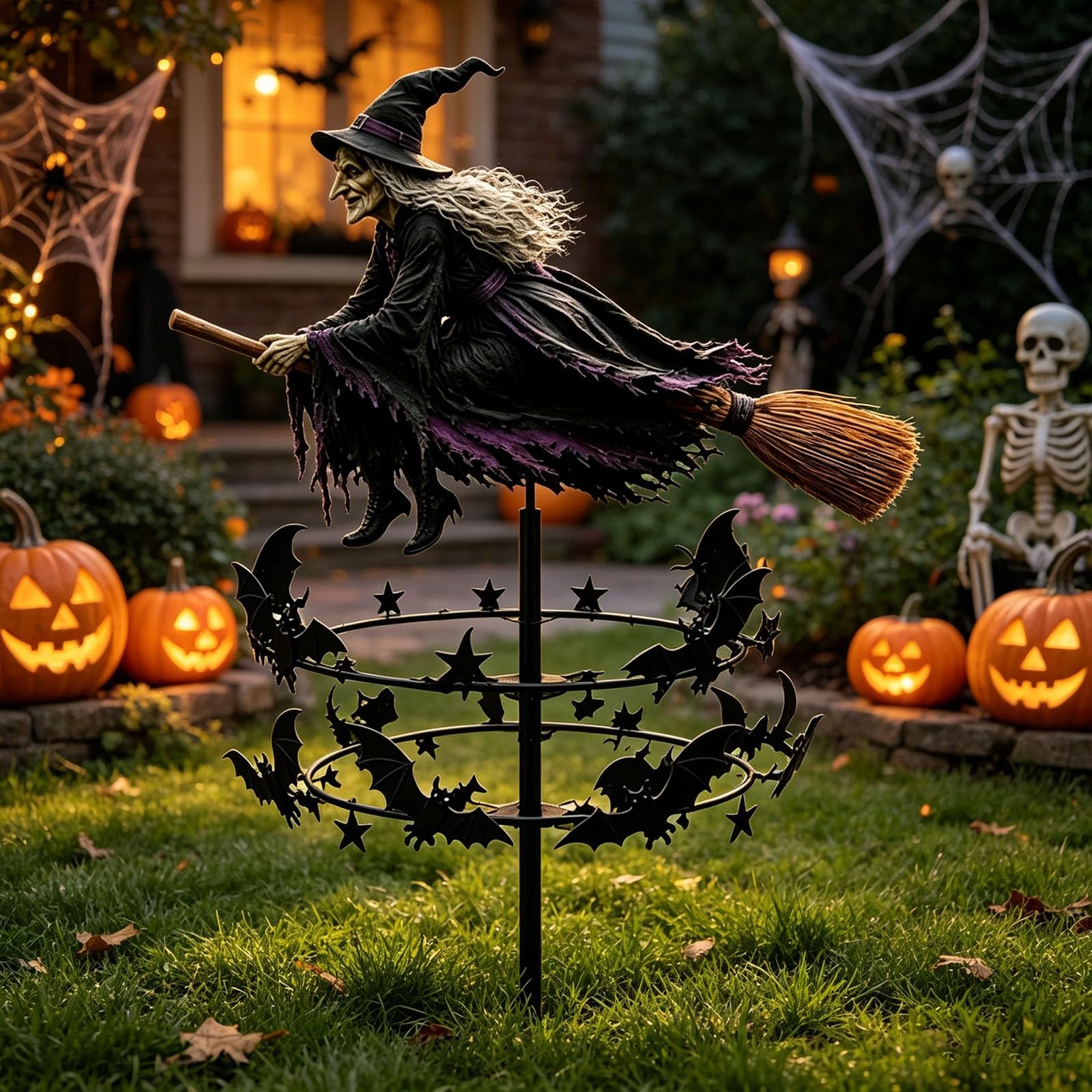 Halloween Decorations Outdoor, Halloween Witch Garden Yard Decor Enchanted Witch Wind Spinner Spooky Garden for Ornament Outdoor Patio Yard