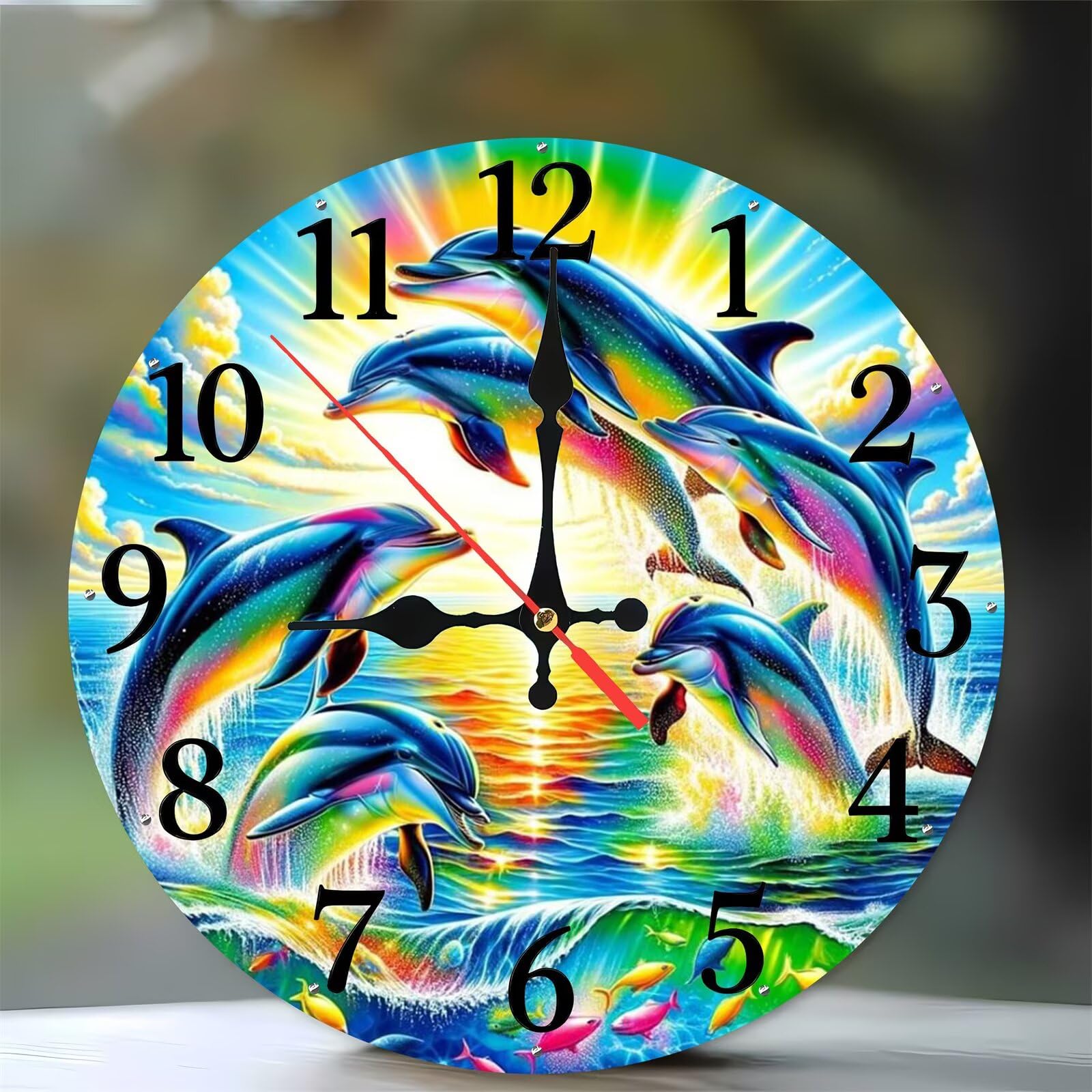 Horloge murale en bois dauphin 35 cm silencieuse pour décoration de salon