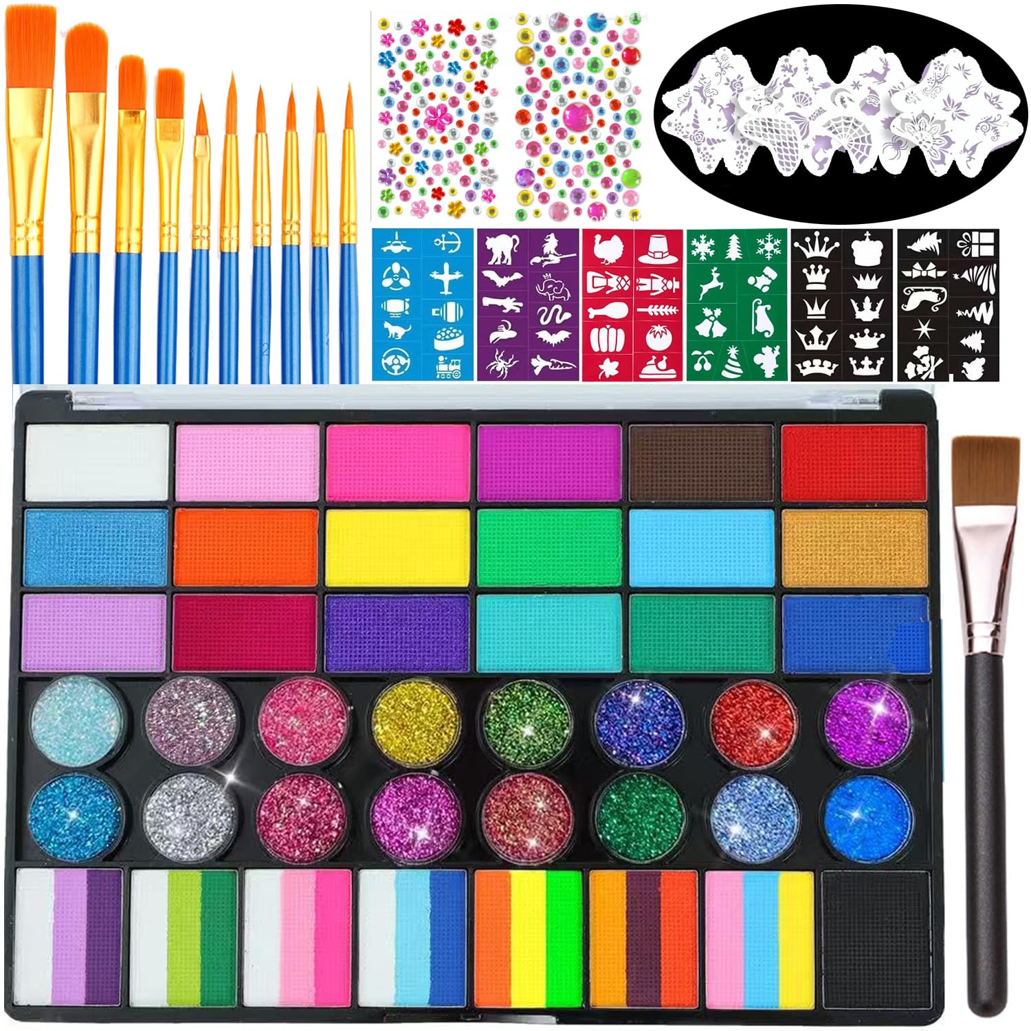 Face Paint Kit, 42 Colours Face and Body Painting Palette, Washable Face Paints Safe Body Paint for Adults Kids Halloween Carnival, Makeup Paint Non-Toxic to Use