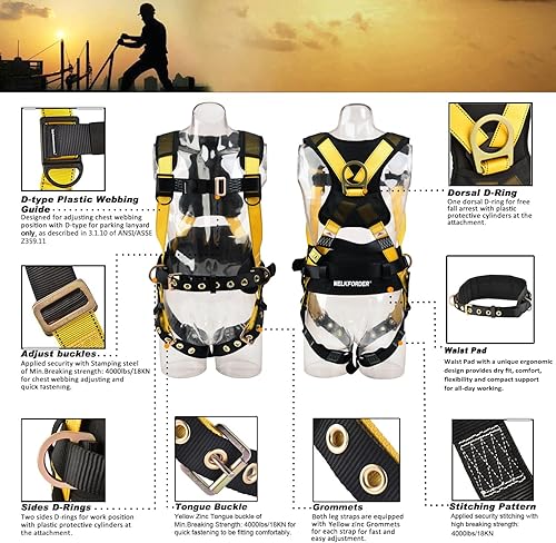 Miniatura 3 de Arnés de seguridad industrial de protección contra caídas 3D con hebilla de lengüeta de cintura  Hebillas de lengüeta de pierna  Soporte de