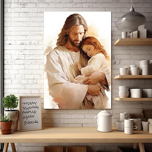 Vista 148 de Arte de pared de Jesús y el niño, póster minimalista bohemio cristiano, lienzo para pared, imagen abstracta de Jesús, arte cristiano religioso Jesús