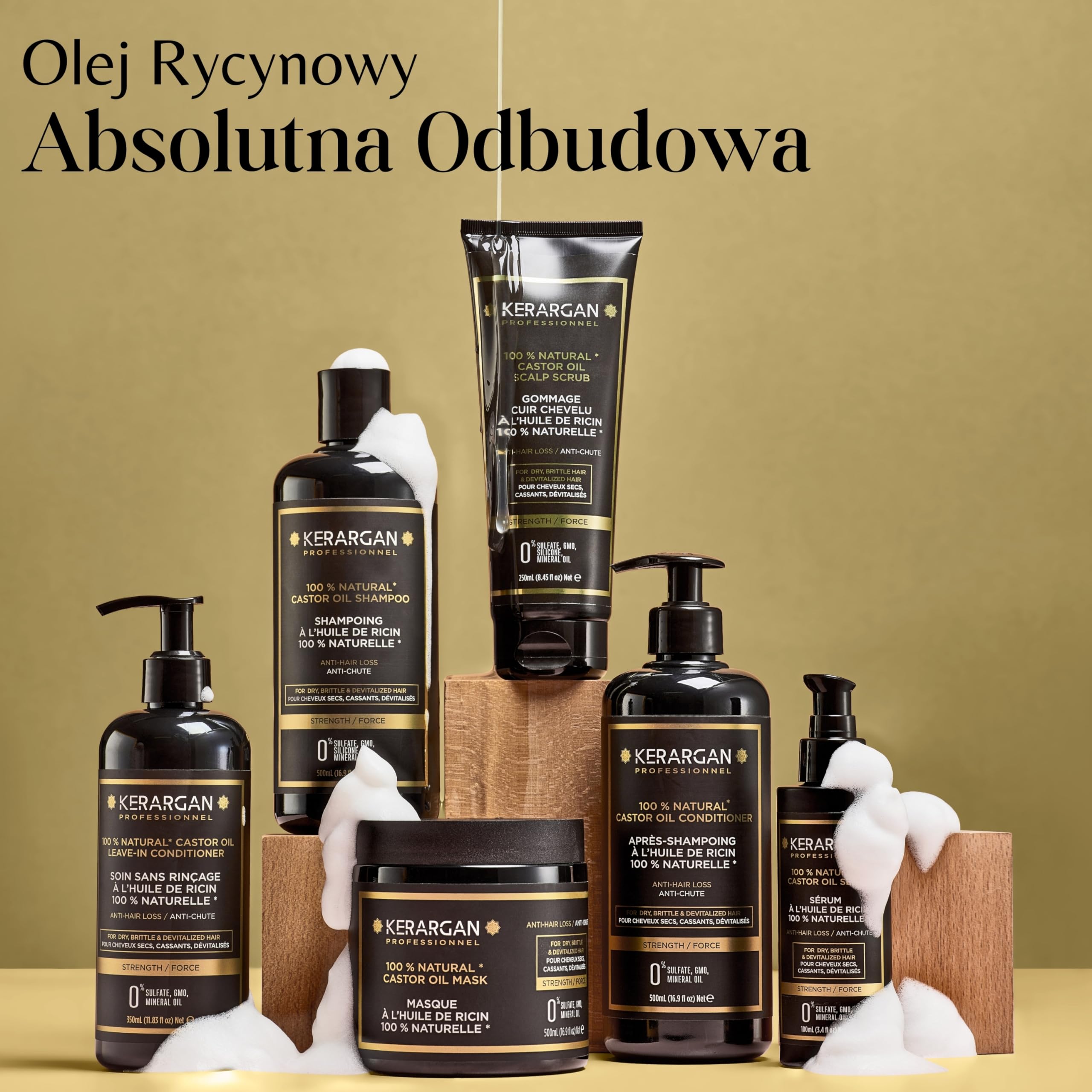 Kerargan - Peeling do Włosów Przeciw Wypadaniu z Olejem Rycynowym - Dla Zdrowej Skóry Głowy i Rewitalizowanych Włosów - Wzbogacony w Olej ze Słodkich Migdałów i Aloes - Bez Sulfatów, Silikonu - 250ml