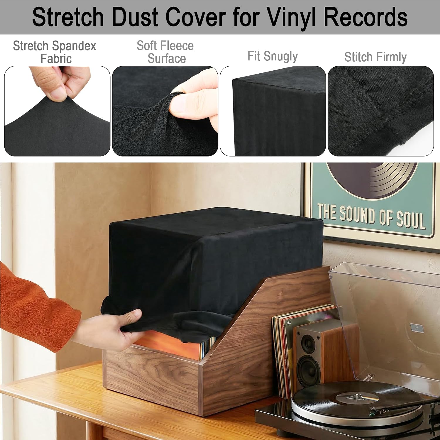 Vinyl Record Stretch Dust Cover, Fleece Spandex Protector Soft Album Protective Sleeve Storage Cover with Elastic Band for Multiple 12-Inch Vinyl Records image 3
