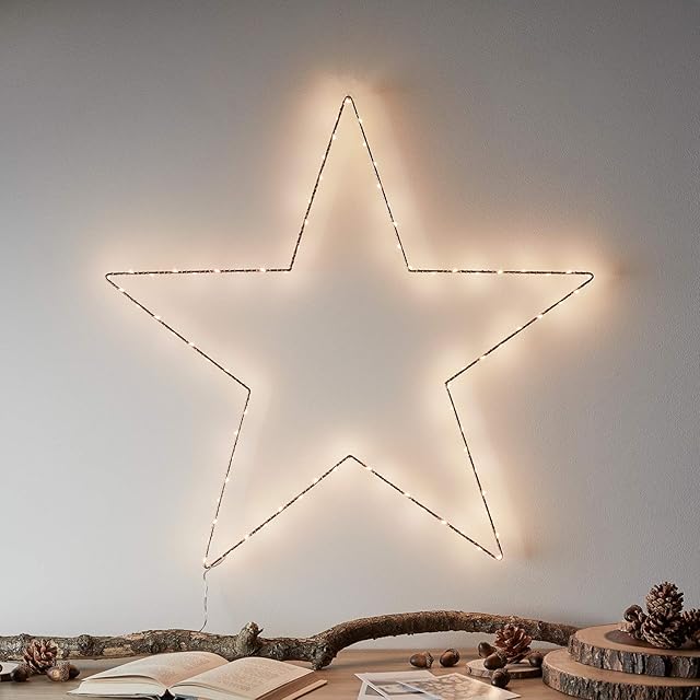 Lights4fun Large Battery Rose Gold Micro LED Osby Star Silhouette Light Timer 59cm Autumnal Decoration
