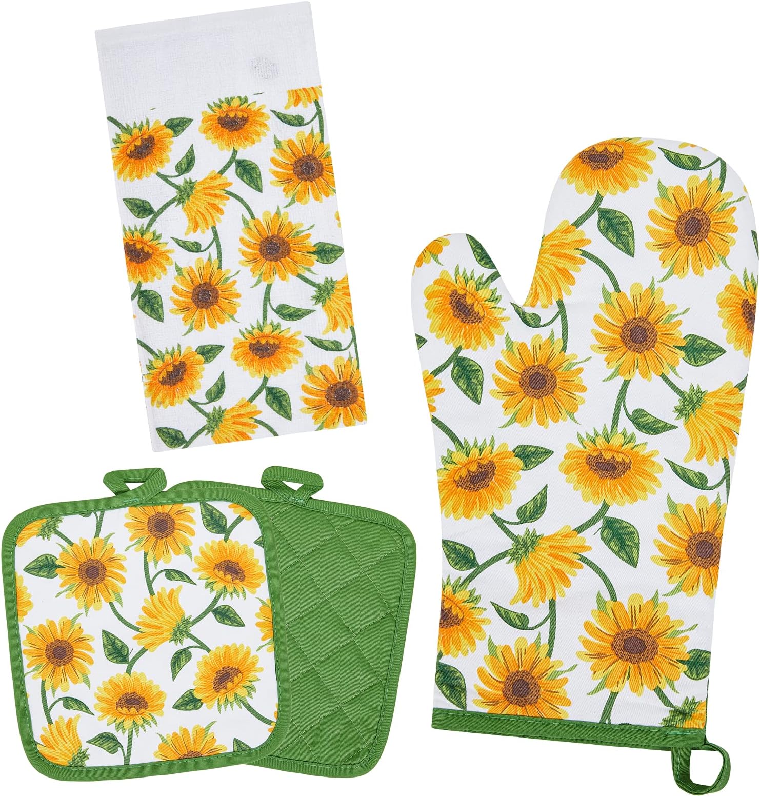 Firstall Kitchen Towels 3 Piece Line Set, Oversized Tea Towels Pot Holders Oven Mitt, Cotton Decorative Dish Towels, Floral Pot Holders Linen Set for Home Cleaning Daily Kitchen