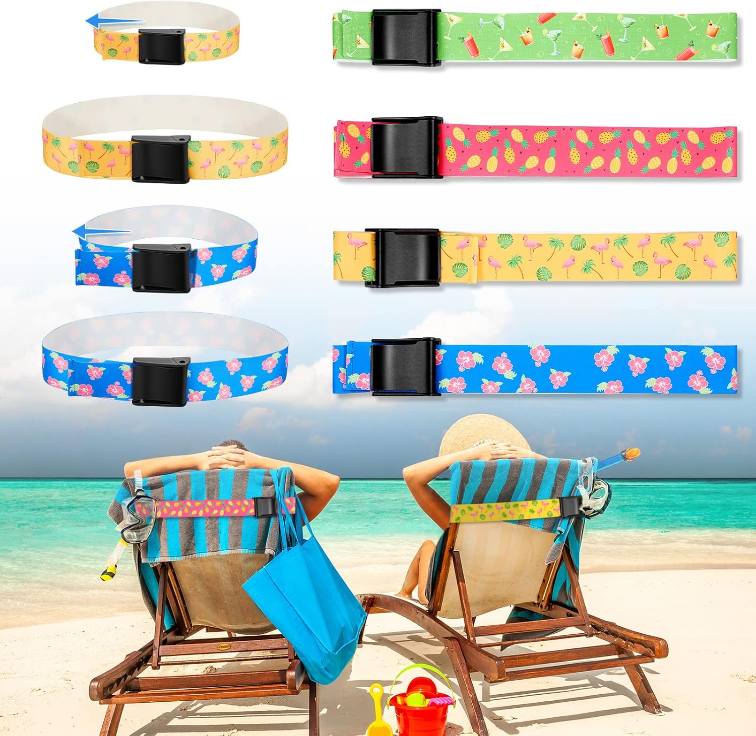 8 Pack Adjustable Beach Towel Bands for Chairs Cruise