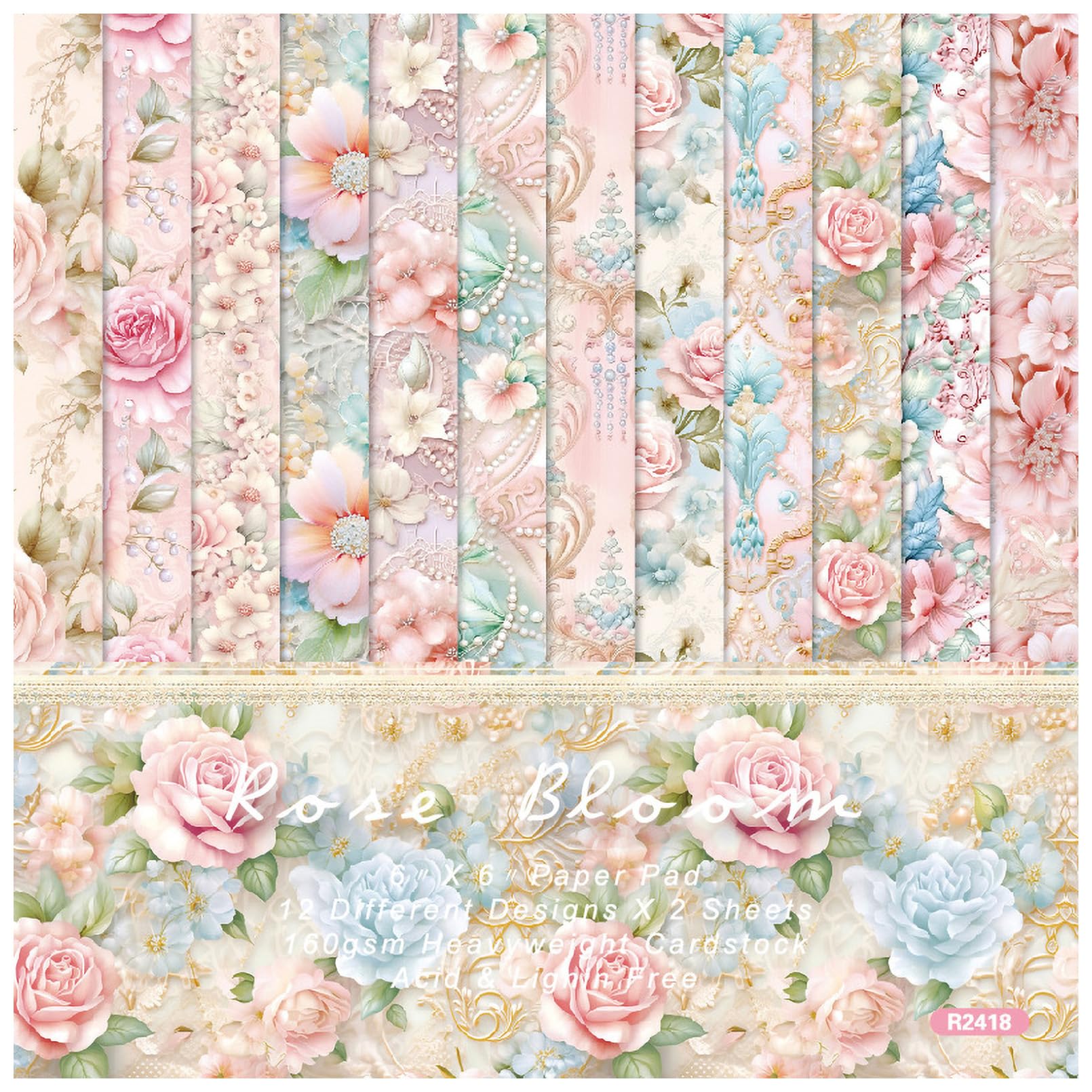 Papier do scrapbookingu, 6"x 6", 24 arkusze papieru, jednostronny papier kartonowy, 12 wzorów, dekoracyjny papier do tworzenia kartek w tle do albumów fotograficznych(Pink 48 Sheets)