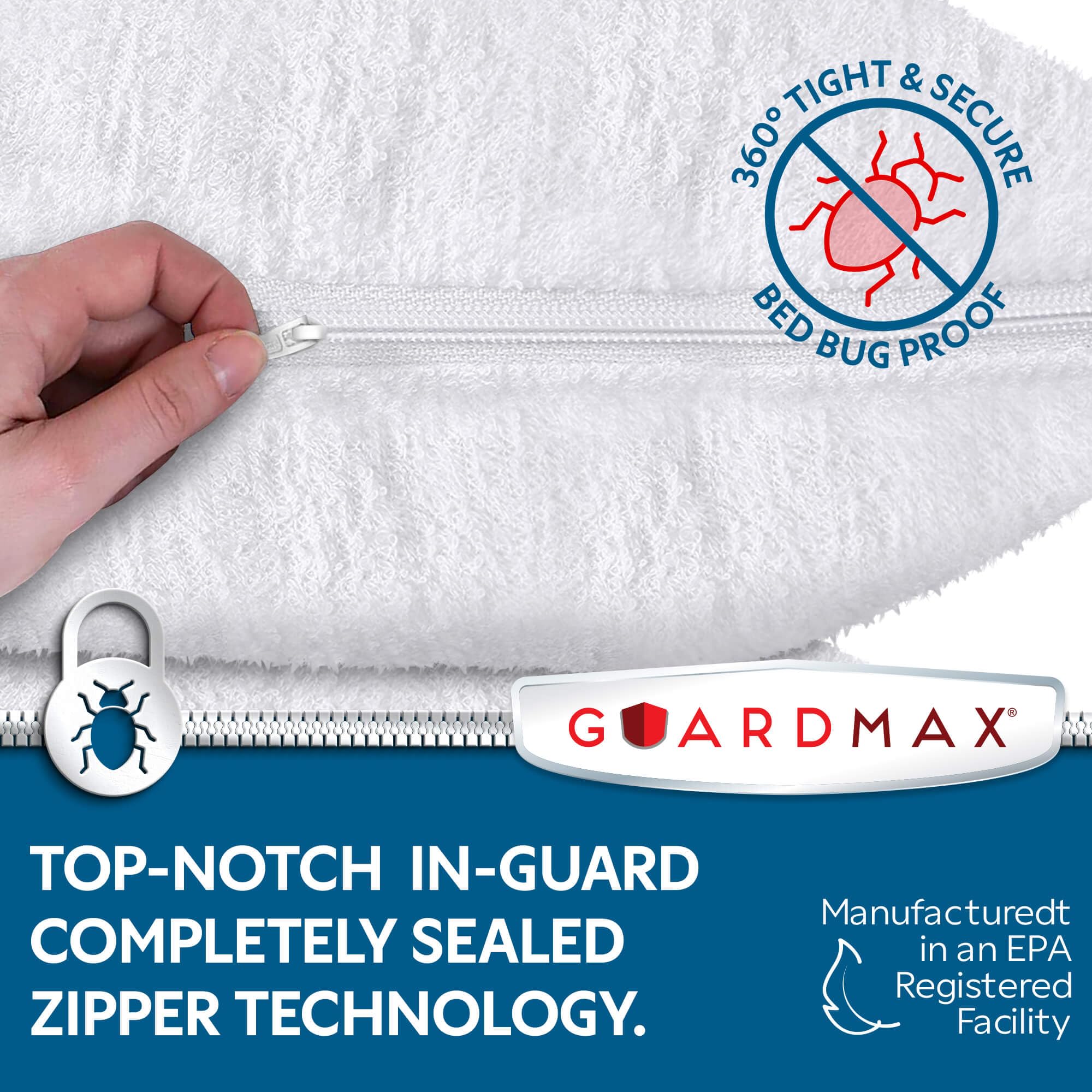 Guardmax Funda de almohada impermeable de algodón de rizo, tamaño estándar, con cremallera, 4 unidades, hipoalergénica, protege de chinches, ácaros del polvo y derrames de líquidos