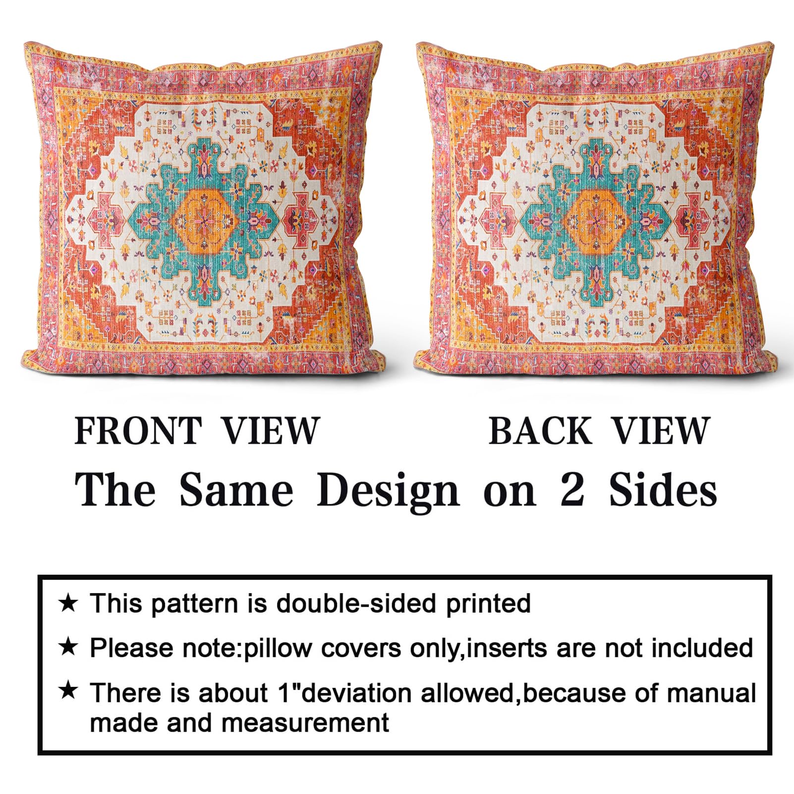 Snylcce Boho Throw Pillow Covers Set of 2, Tangerine Antique & Vintage Design, Double-Sided Pattern - Image 2