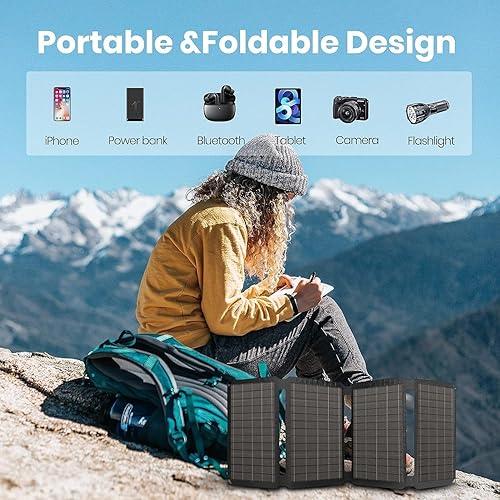 Miniatura 4 de FlexSolar Cargador solar portátil de 30 W, panel plegable ETFE con QC3.0 18 W USB-AUSB-C e IP67 resistente al agua, carga rápida para teléfonos,