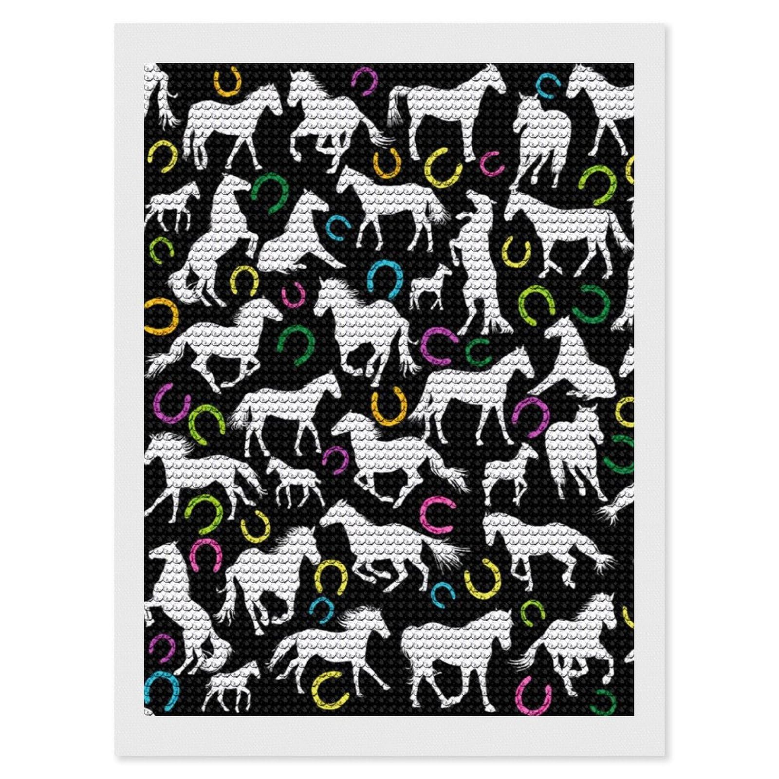 Nclqvjxzkhw Style White Horses And Horseshoe Print Diamond Art Painting For Adult Round Diamonds Pictures Arts Crafts Home Wall Decor 12"X16"