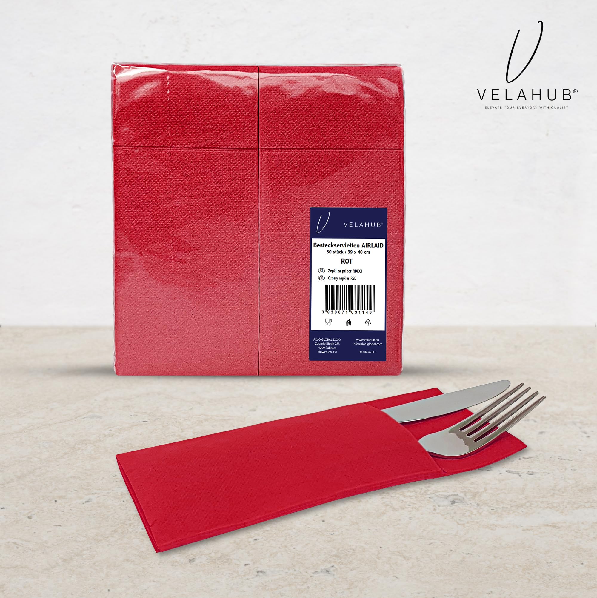 VelaHub Airlaid 50 Cutlery Napkins, Disposable Napkins, 39 x 40 cm, Red, 15.31 x 15.75 inches - Image 2