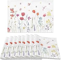 Vista 12 de Juego de 4 manteles individuales de tela de lino de algodón y lino para primavera y verano, antideslizantes, resistentes al calor, cuadrados, Flor a