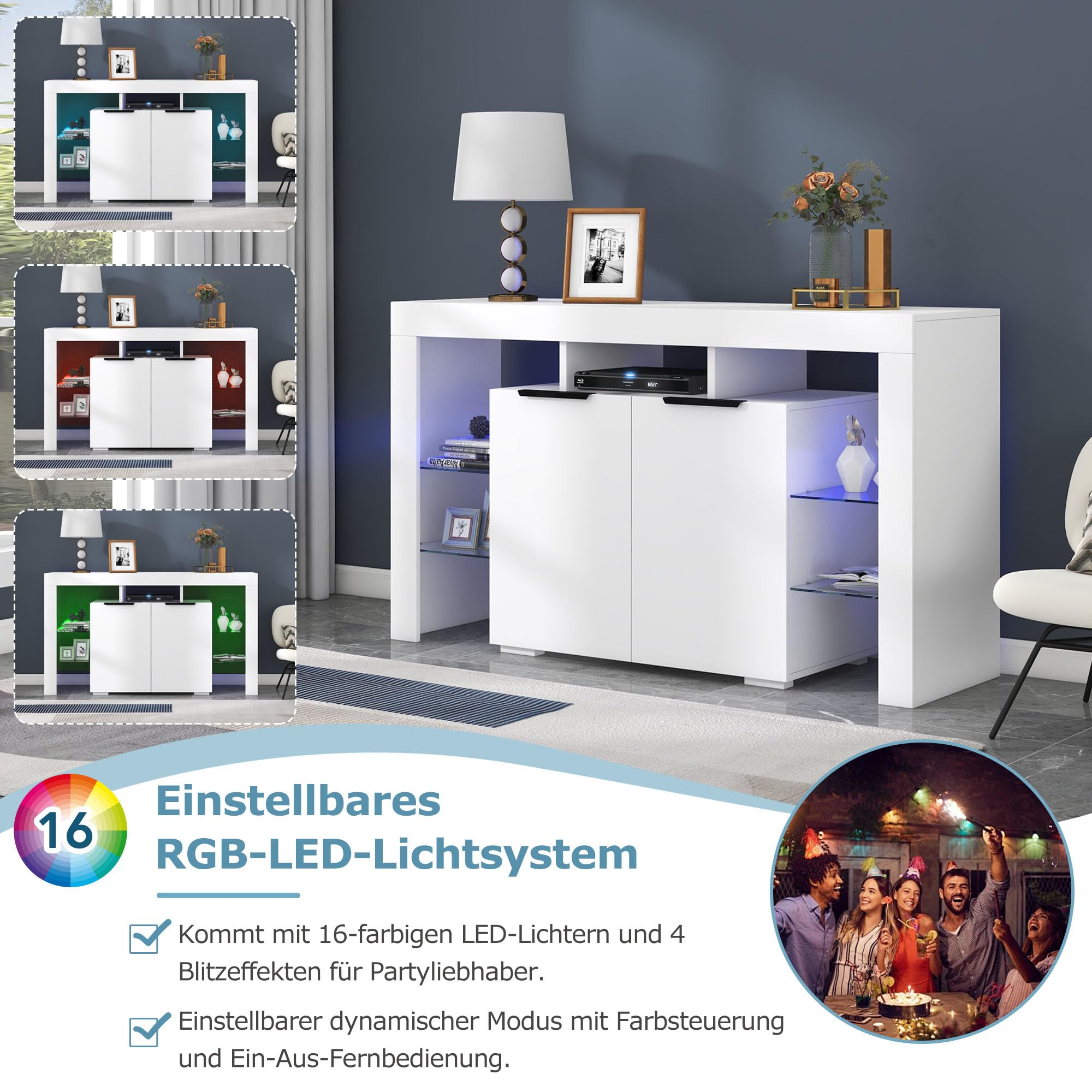 Vitrina De Cocina Con Luces LED - 140x40x80 Cm, 4 Estantes De Cristal, 2 Puertas, Brillante Y Moderna
