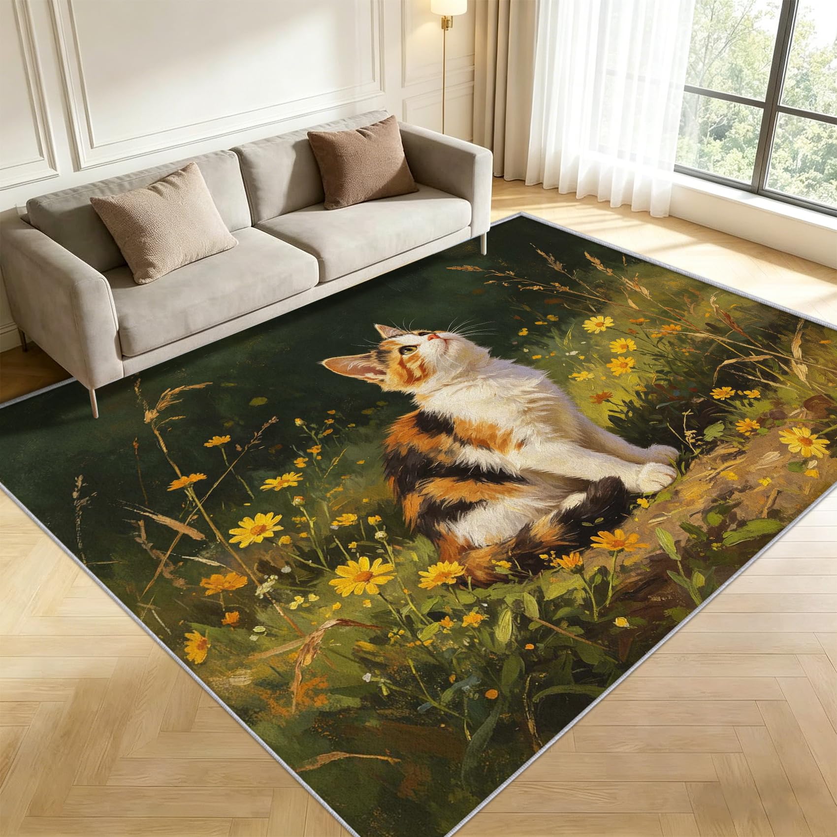 Grand Tapis de Salon Chambre 3D Chat, 200x300cm