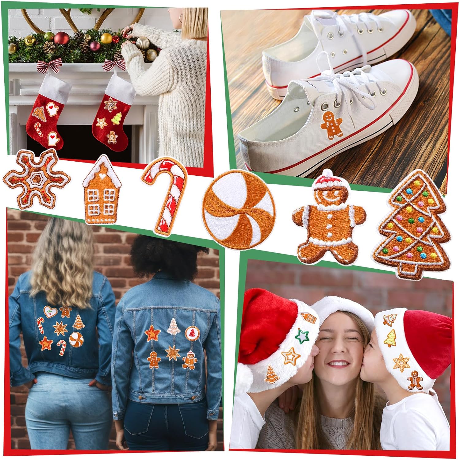 Suncalla 72 Pcs Christmas Iron on Patches Bulk DIY Embroidered Sew Applique for Hats Funny Christmas Gift for Clothing Jacket Jean Backpack Craft Xmas Decorations Party Favor Supplies(Gingerbread)