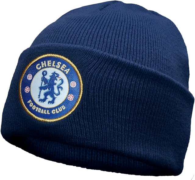 Chelsea FC Official Football Gift Knitted Bronx Beanie Hat Navy Blue