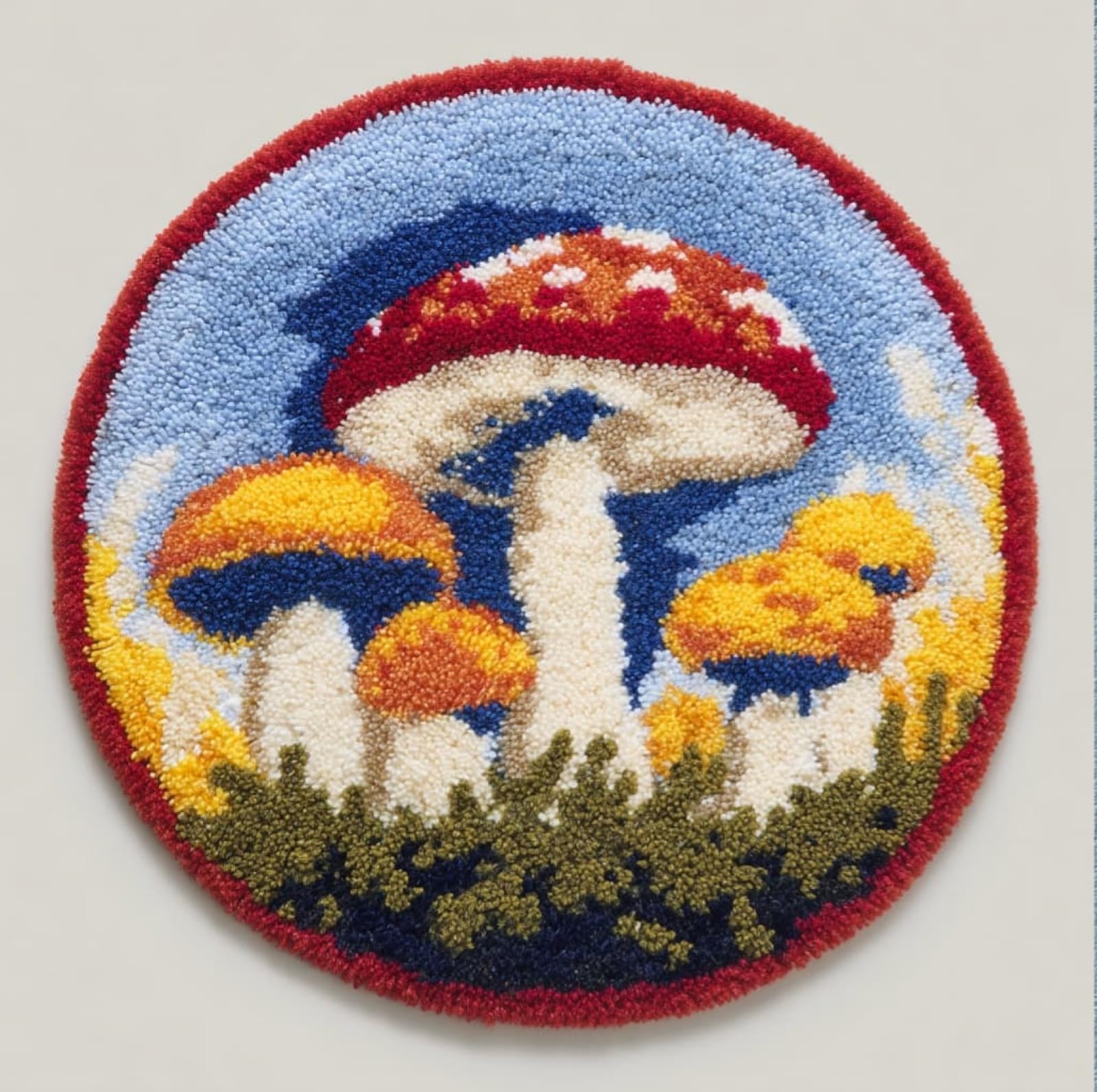 WallustrioaW DIY Craft Latch Hook Rug Kit,Dreamy Mushrooms,Embroidery Kit,Latch Hook Rug for Adults and Beginners,Craft Gifts Decoration,50x50cm