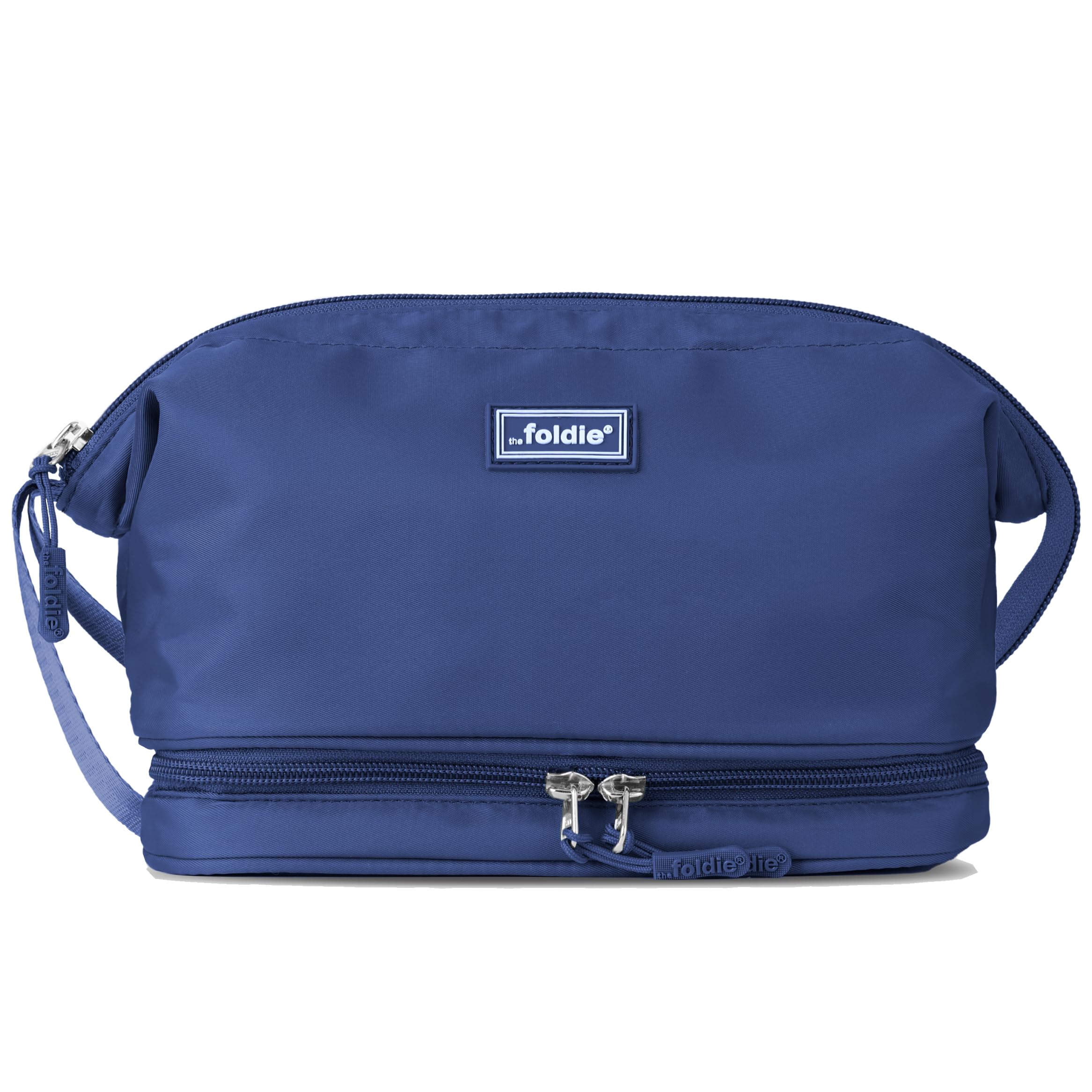 The Foldie® Neceser de viaje para hombres y mujeres, repelente al agua, lavable a máquina, organizador de maquillaje y cosméticos con múltiples compartimentos, Azul