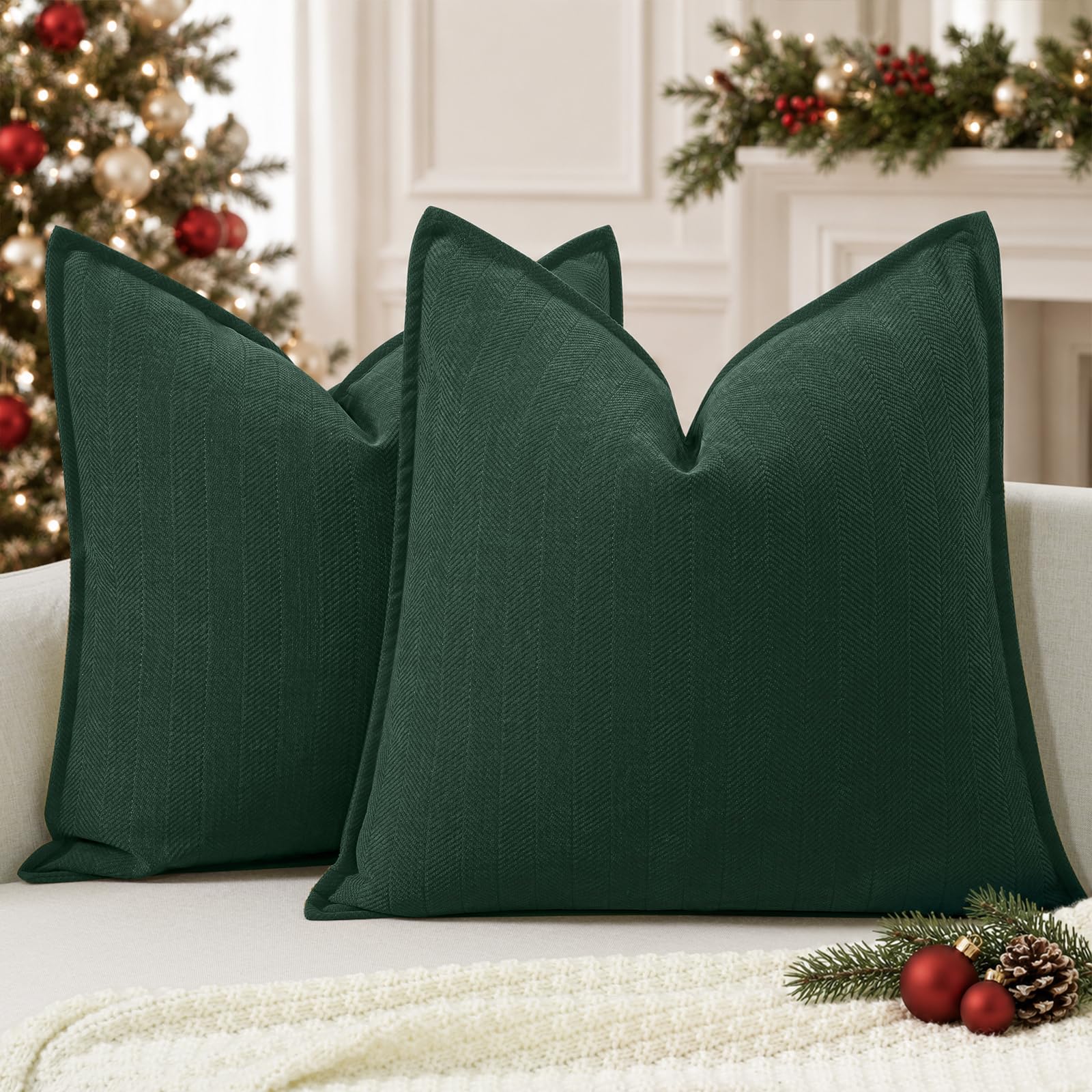 Christmas Cushion Covers 40x40 Set Of 2 Chenille Cushion Cover Sofa Cushions Pillowcases With An Elegant Design, Soft And Luxurious Decorative Throw Pillows For The Couch, Bed And Home Decoration — image 1