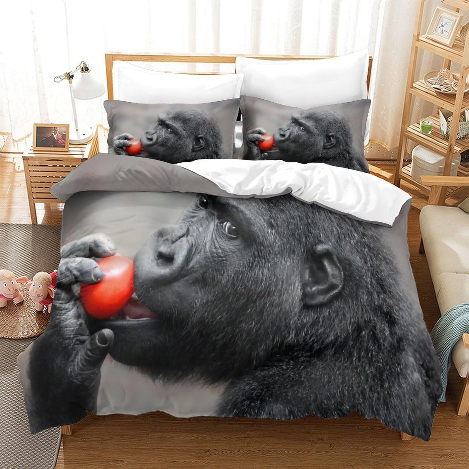 P1S9U7W5Y 3D Printed Gorilla Design 3pcs Microfiber Fruit Duvet Cover Set Bedding SuperKing