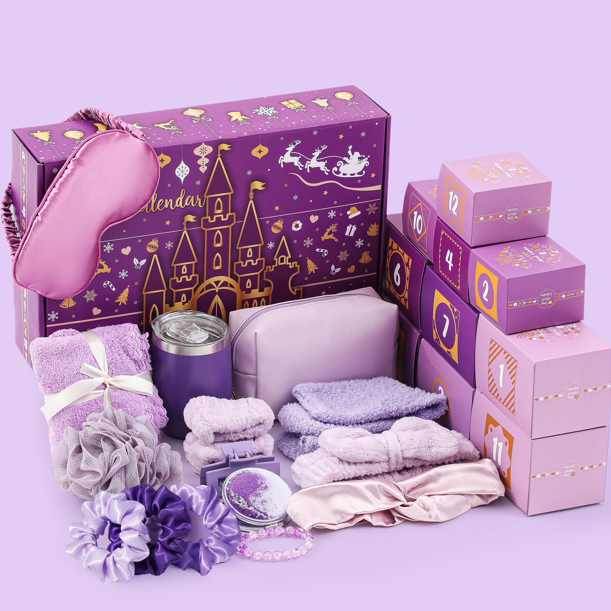 Beauty Advent Calendar 2025 for Women, 12-day Luxury Self Care Spa Gift Box for Adults Teen, Christmas Gift for Her, Mom, Wife, Daughter, Girlfriend, Teen Girls(12pcs,Purple) 1 Purple