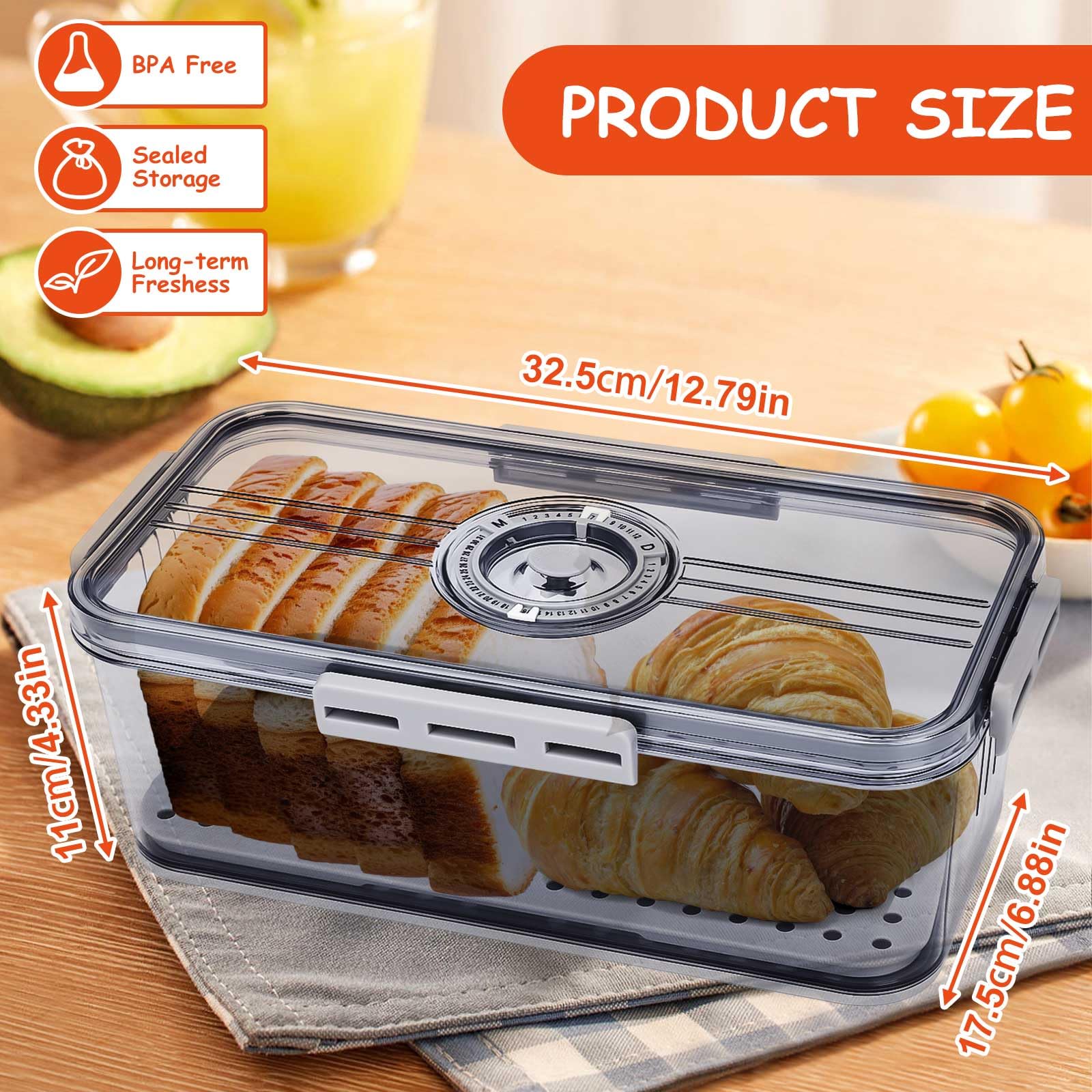 Portapane Ermetico Con Timer - 12.8x6.8x4.3 Pollici, Grigio, Per Pane E Alimenti - Foto 4