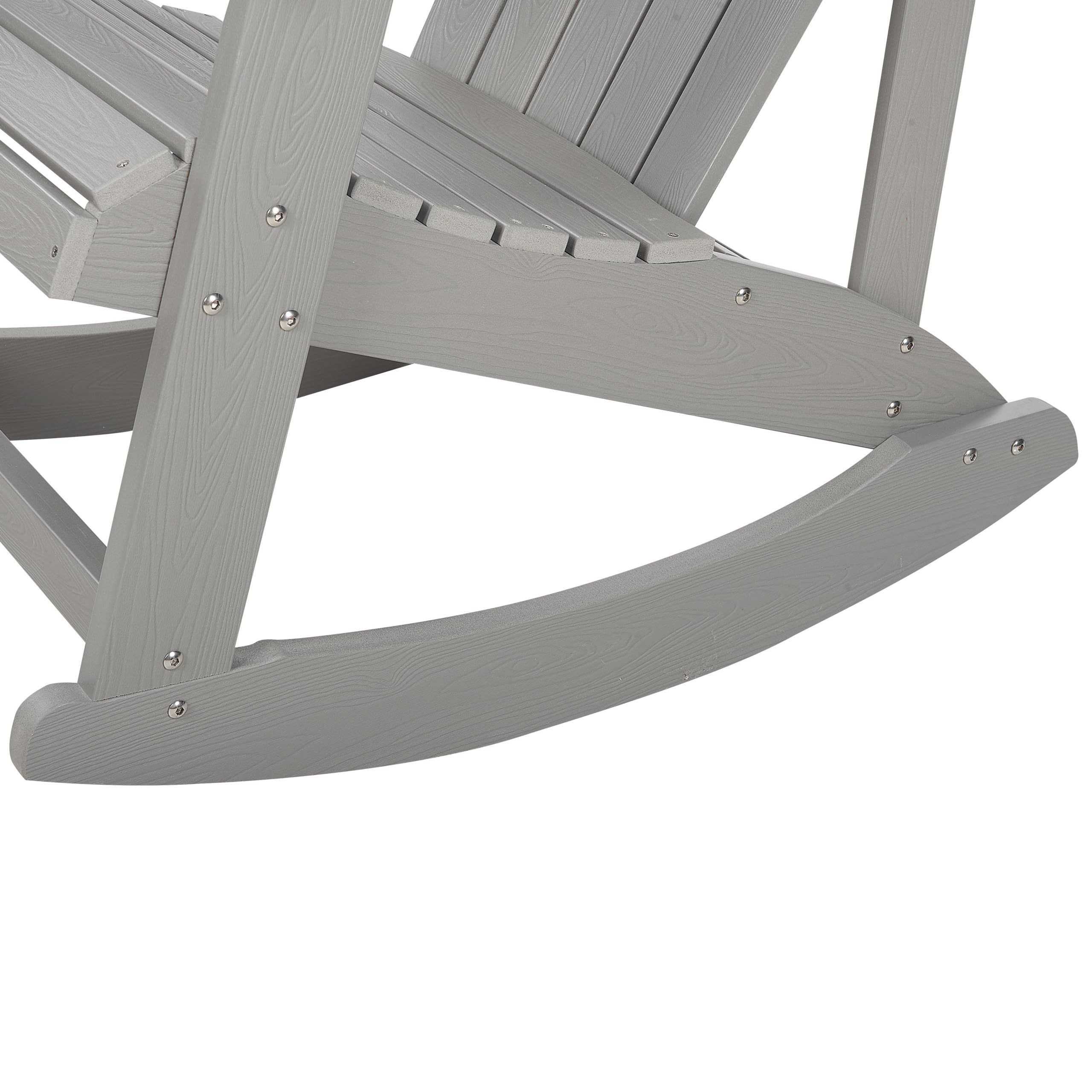 Ogrodowy fotel bujany drewno syntetyczne krzesło na płozach salon patio jasnoszary Adirondack
