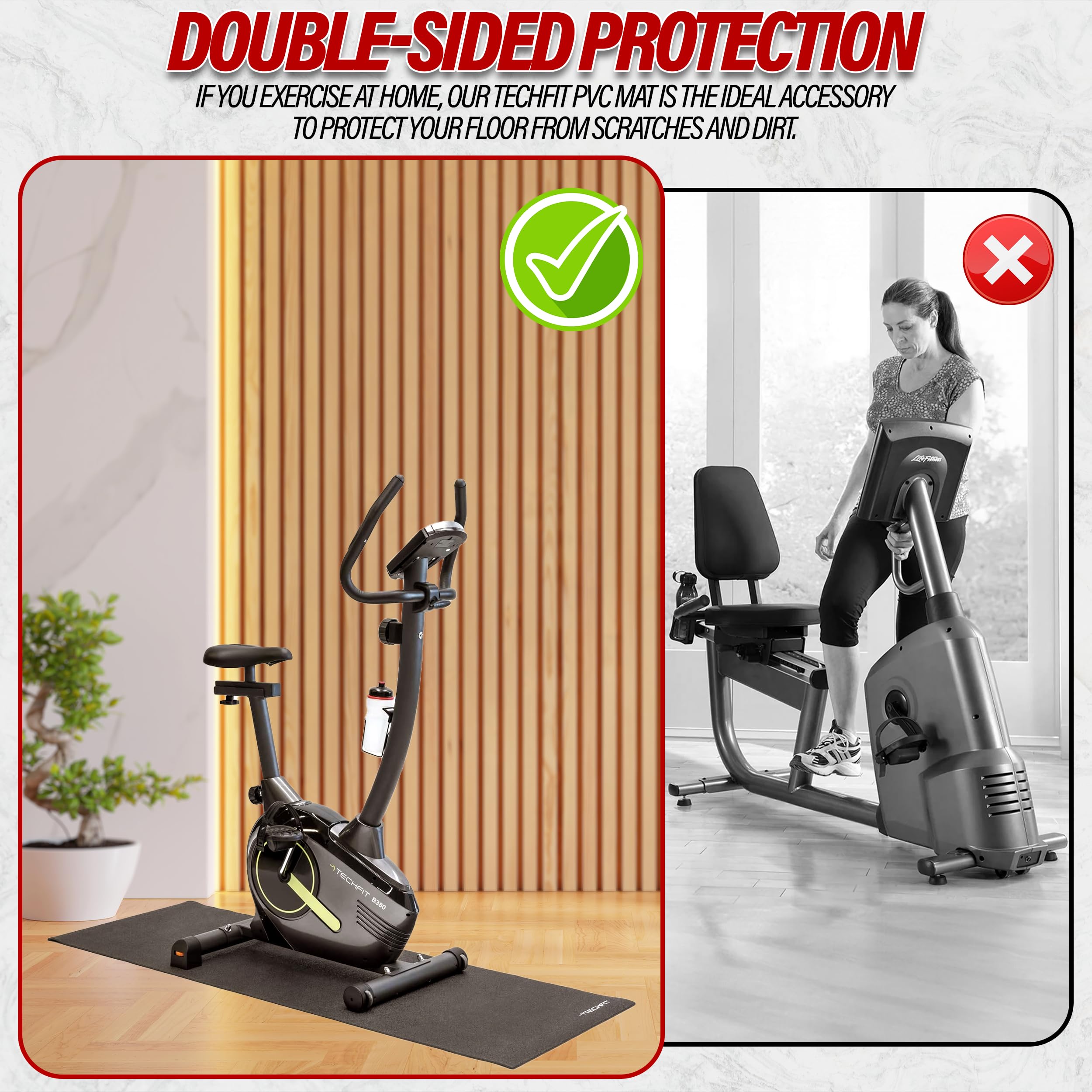 TechFit Esterilla Fitness Antideslizante Gruesa para Bicicleta Estática, Máquina Spinning, Cinta de Correr para Fitness, Esteras de Ejercicio en PVC Protectores de Suelo — view 5