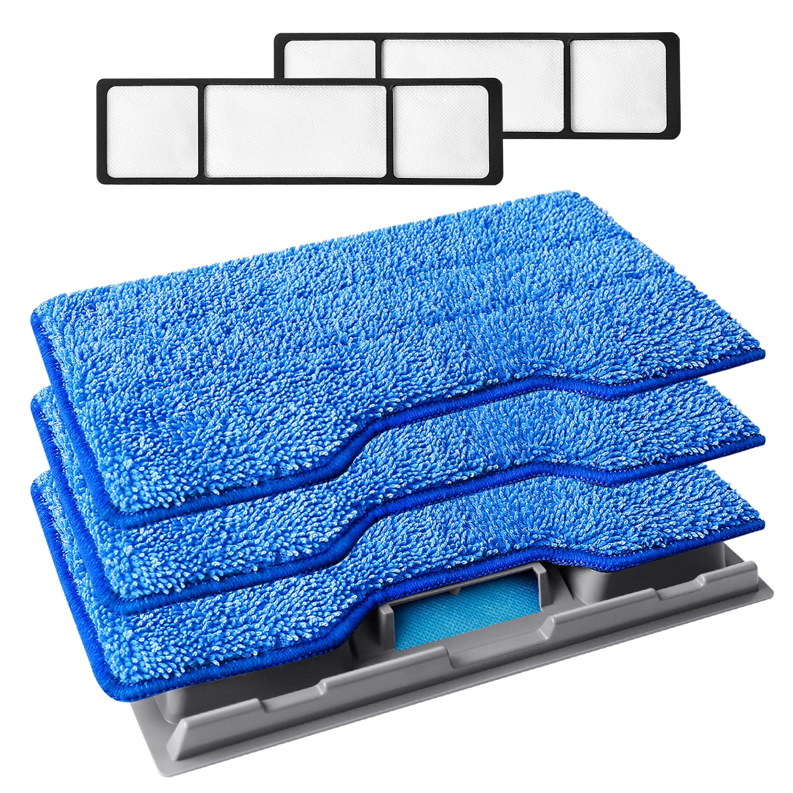 KEEPOW Reusable Mop Pads Refills, Replacement Pads Compatible with Shark Vac Mop VM252 VM200 VM180 VM401 VC205 VM250 QM250 VM190, Hardwood Floor Mop Pad with Upgraded Dirt Chamber, Blue (1+2+3 Pads)