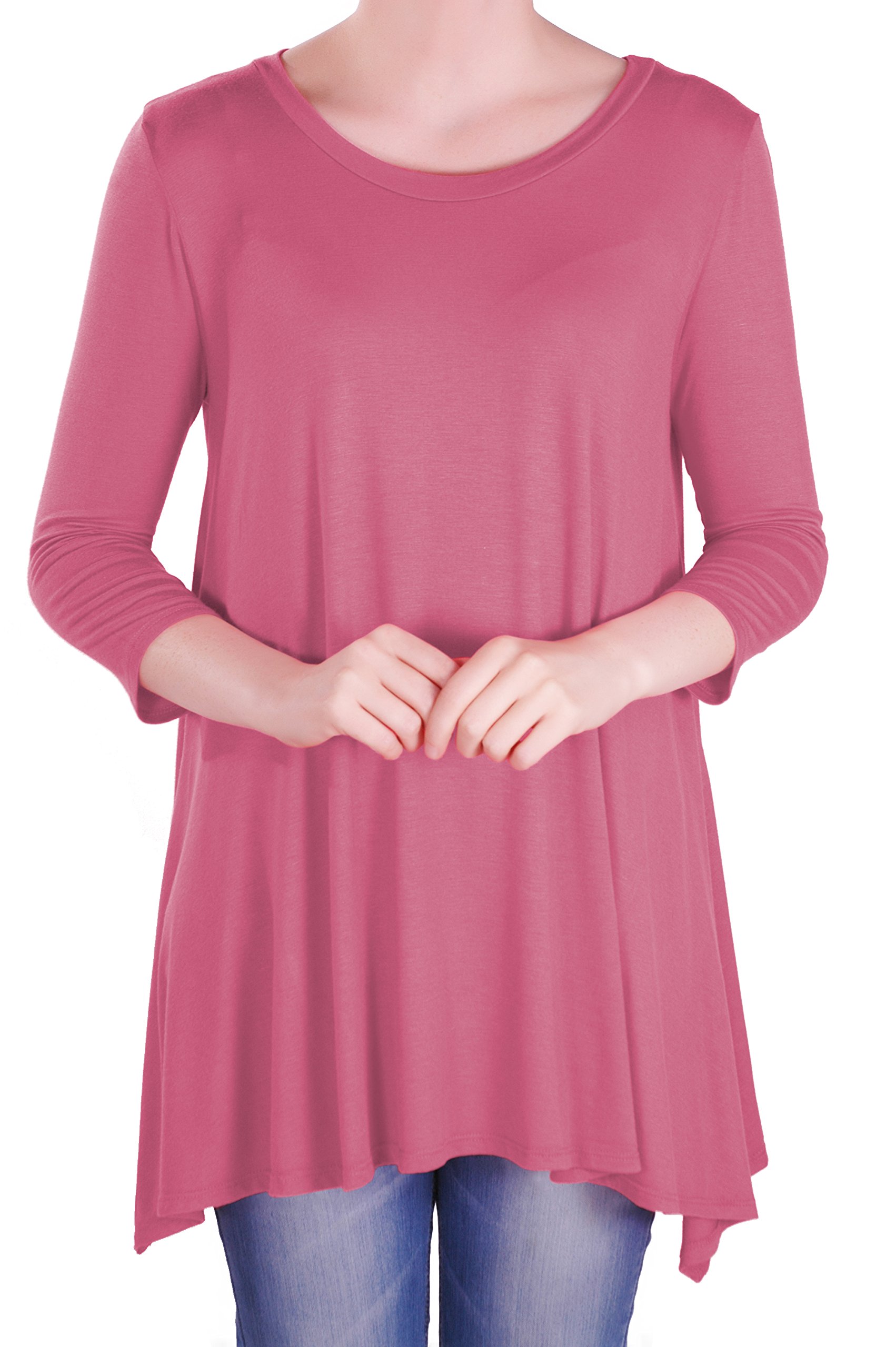 Eye Catch Women's Coral - Reva Round Neck Flared 3/4 Sleeve Tunic T Shirts Tops Blouse Size 26-28