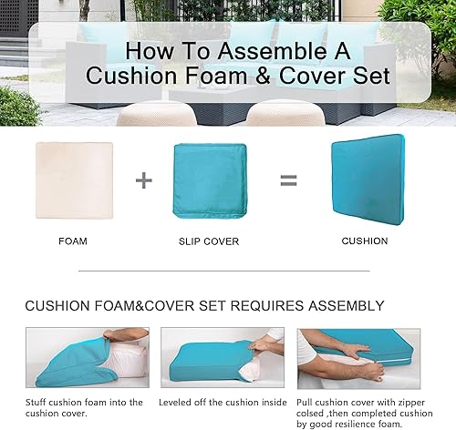 Miniatura 4 de ARTPLAN Juego de 2 cojines de asiento profundo para exteriores para silla de mimbre, asiento 24 x 24 x 4 pulgadas, respaldo 22 pulgadas de ancho x