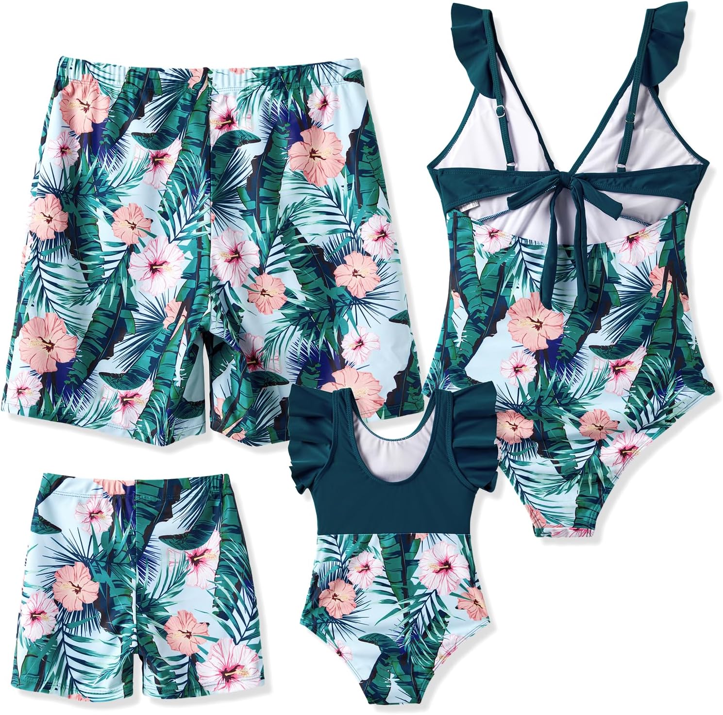 PATPAT Family Matching Swimwear Set: Floral Print Sleeveless Ruffled One Piece Bathing Suits
