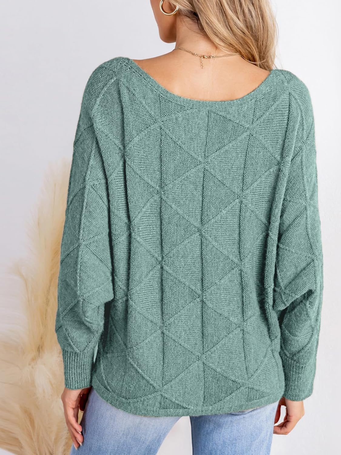 CUPSHE Womens Casual Boat Neck Sweaters Fall 2024 Soft Long Batwing Sleeve Pullover Jumper Tops Knit Outfits - Image 3