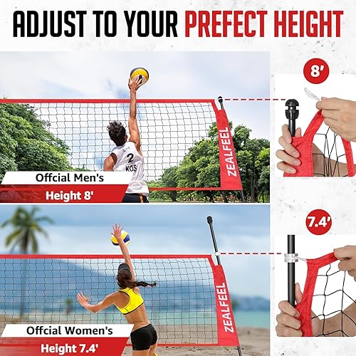 Miniatura 4 de Red de voleibol, juego de entrenamiento de 12 pies20 pies, altura ajustable, práctica portátil independiente para golpear o servir taladros,