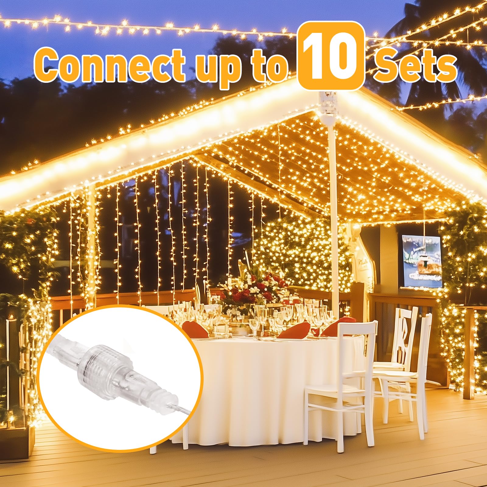 Avoalre Cortina de Luces Navidad 2 * 3M 300LED Luces Navidad 8 Modos Función de Memoria y Tándem, Impermeable IP44 para Exterior Interior Ventana Escaparate Fiesta, Blanco Cálido