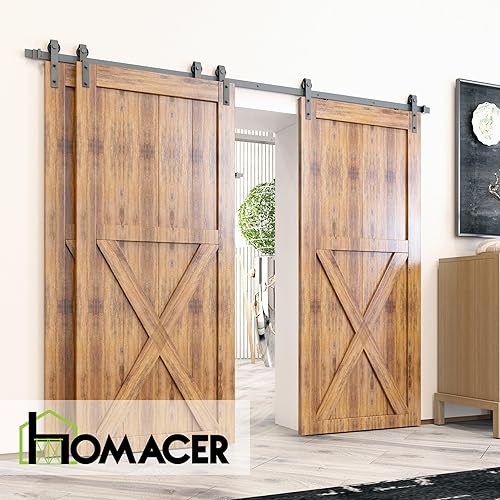 Miniatura 2 de Homacer juego de accesorios para puerta corrediza de granero, para puertas doblesdos puertas, riel de 4pies, diseño corredizo clásico, para