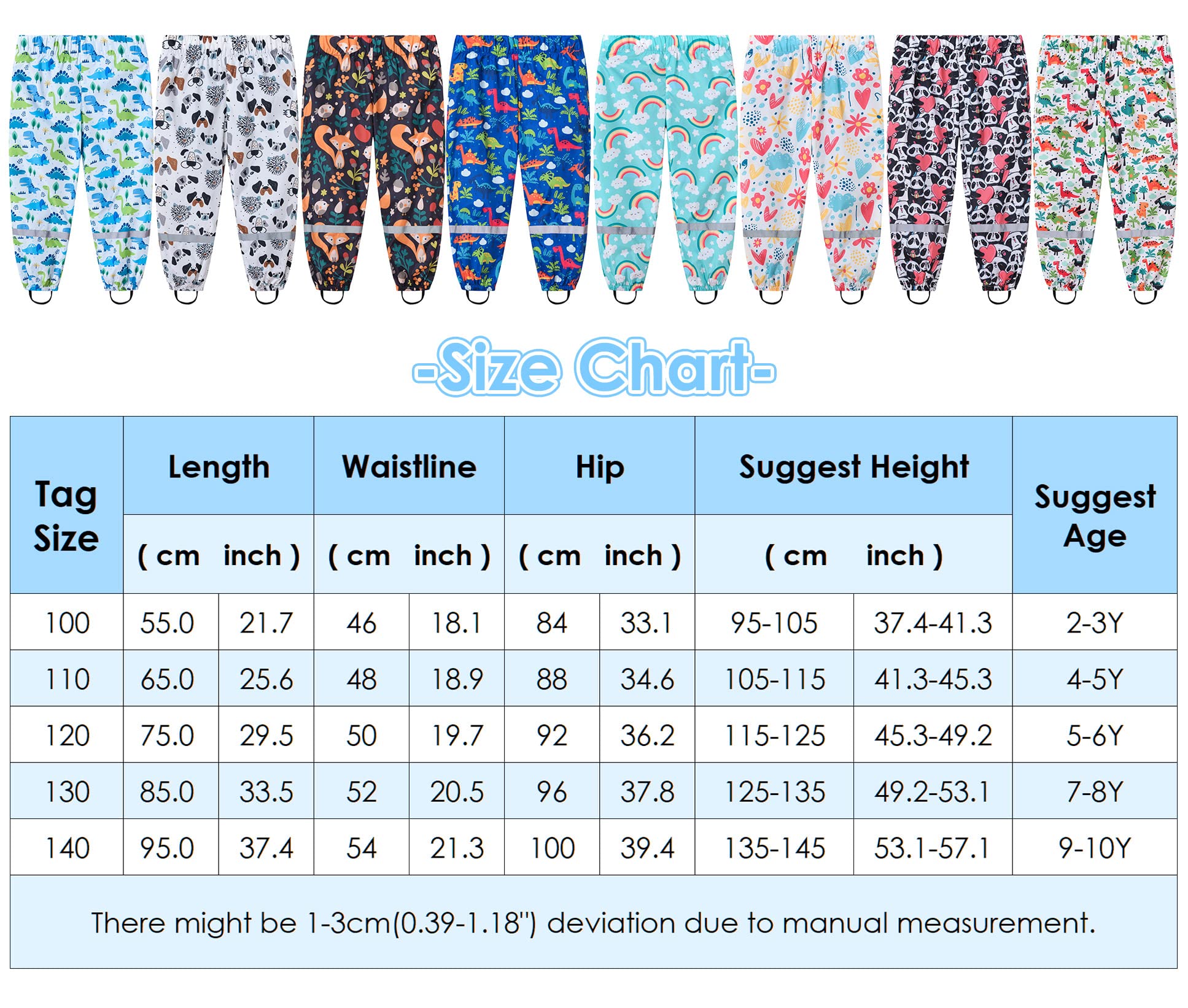 Happy Cherry - Pantalon de pluie imperméable pour enfant - Coupe-vent - Pour fille, garçon, printemps, été, automne, hiver - Pantalon de sport avec bandes réfléchissantes