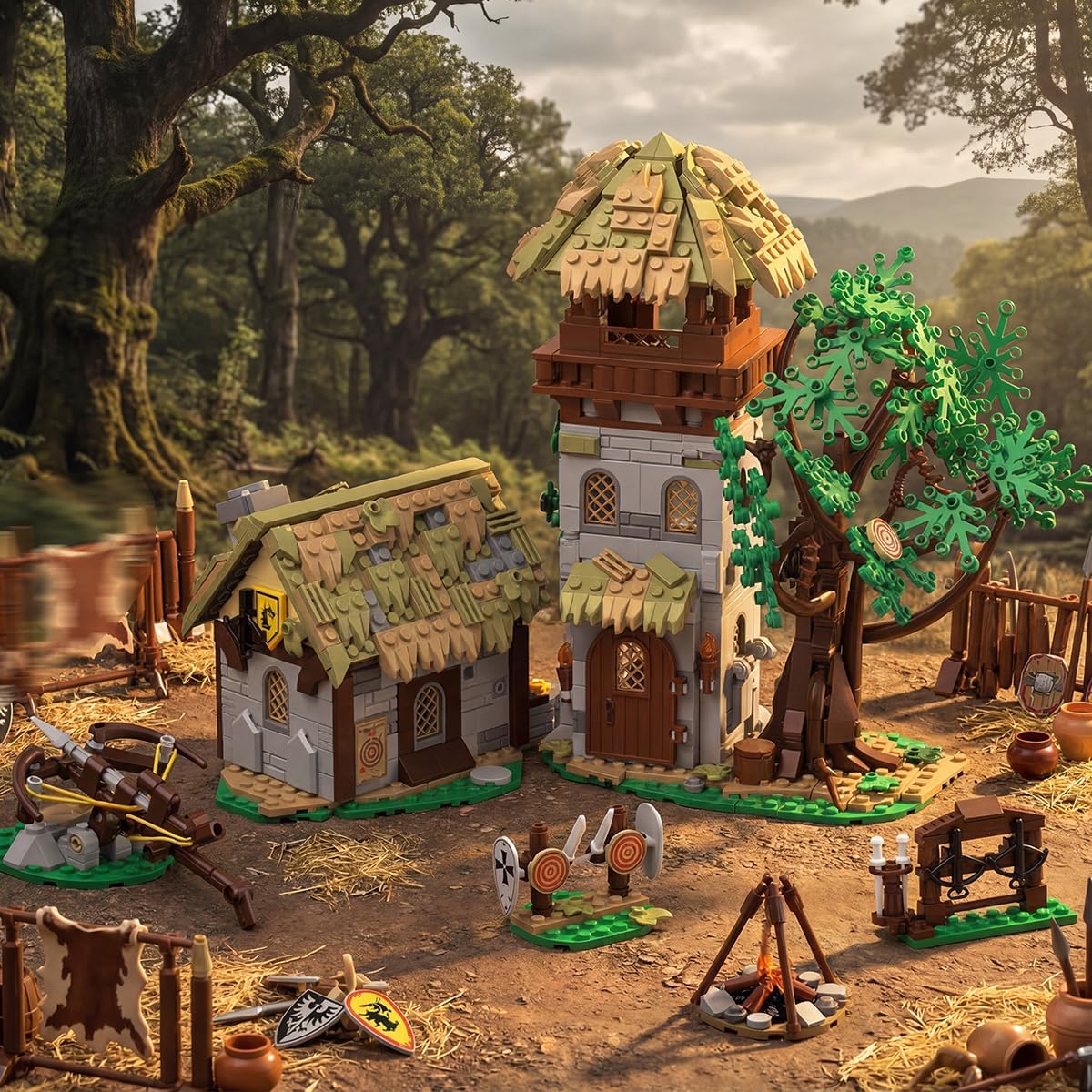 Medieval Training Ground Castle Building Set for Adults, Modular Architecture with Lion Knights Castle & Viking Village Theme, Knights Display Model for Home Decor 1109PCS